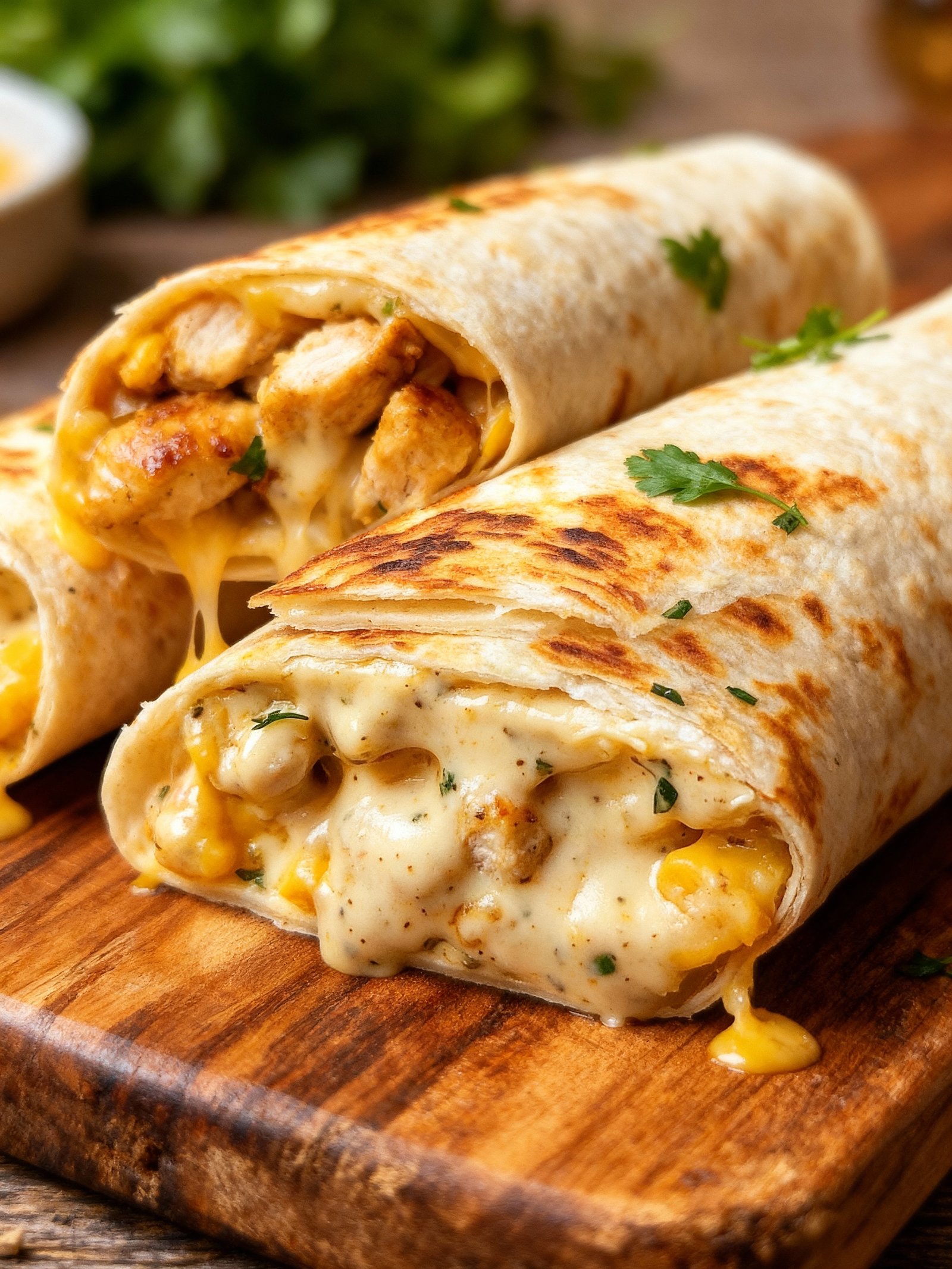 Cheesy Garlic Chicken Wraps finished
