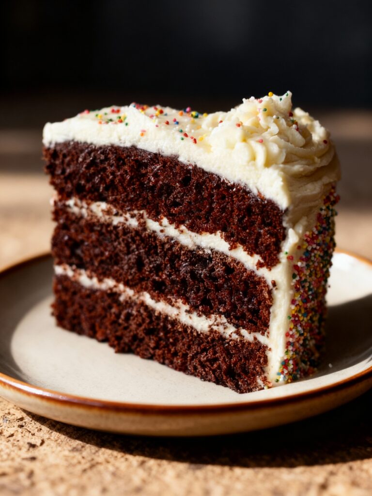 One Layer Chocolate Cake with Vanilla Cream Cheese Frosting