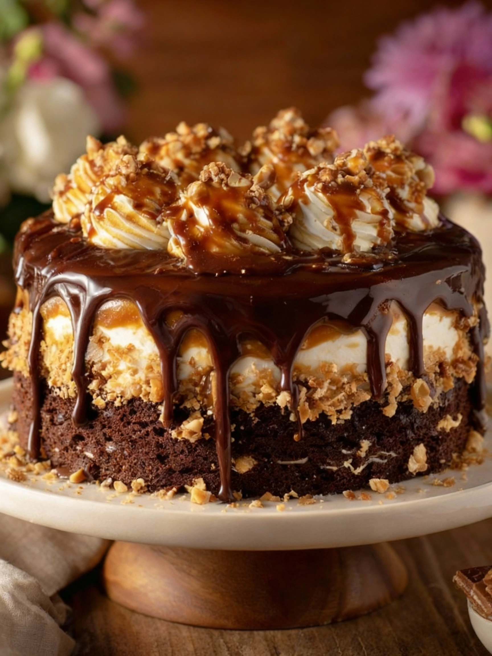 Chocolate Caramel Toffee Crunch Cake finished