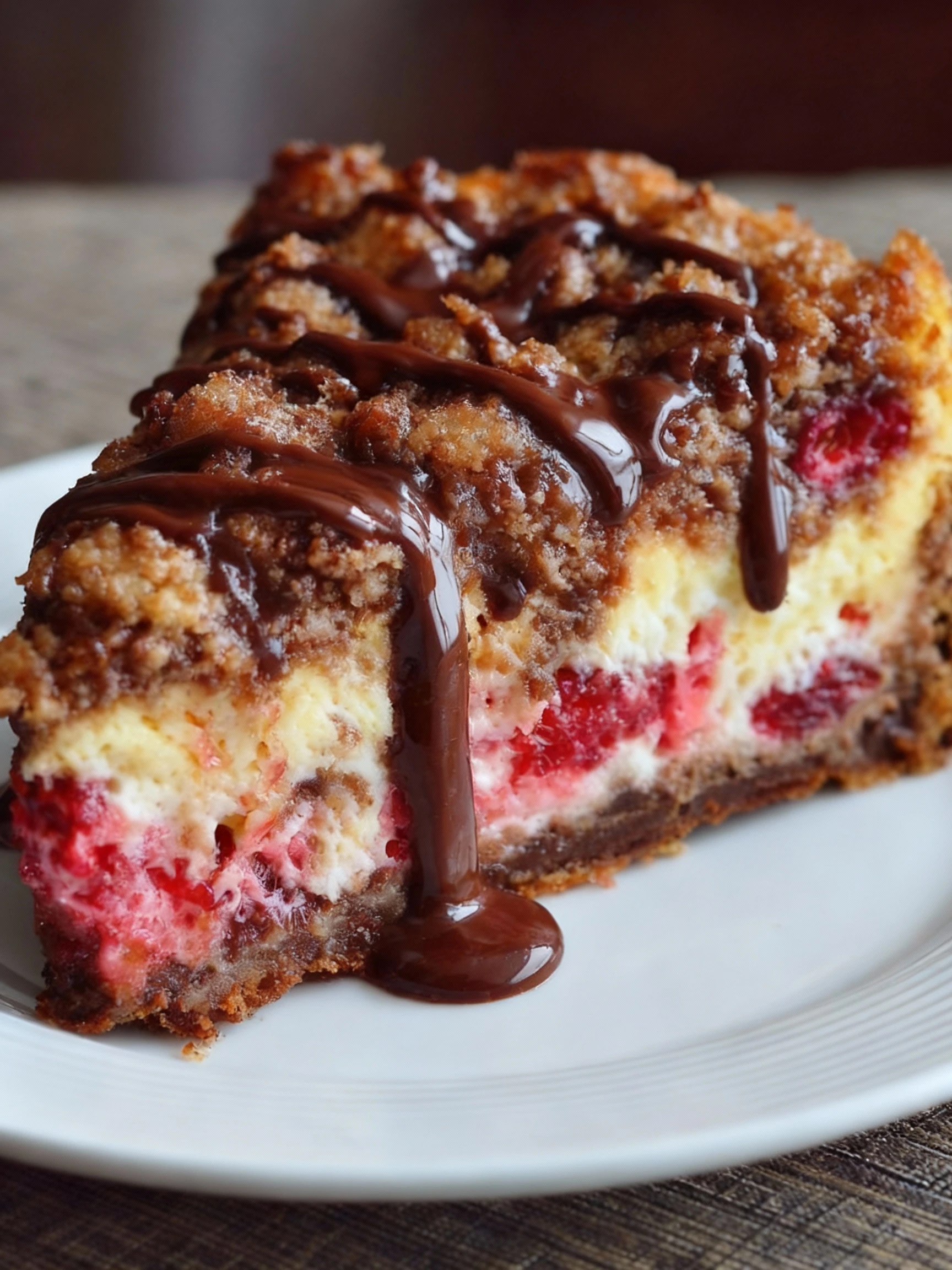 Chocolate Raspberry Cheesecake Crumb Cake finished