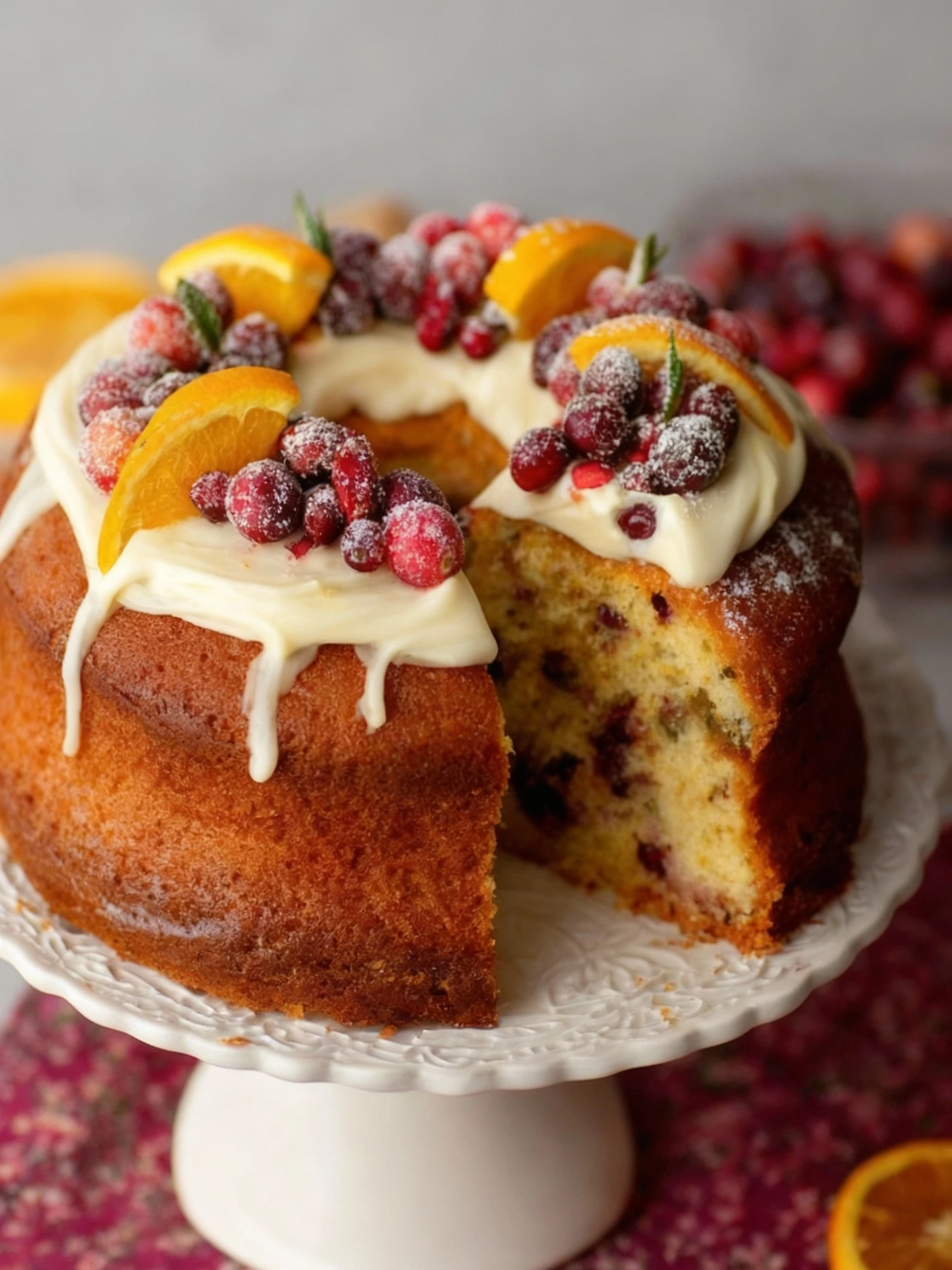 Cranberry Orange Spice Cake with Citrus Cream Cheese finished