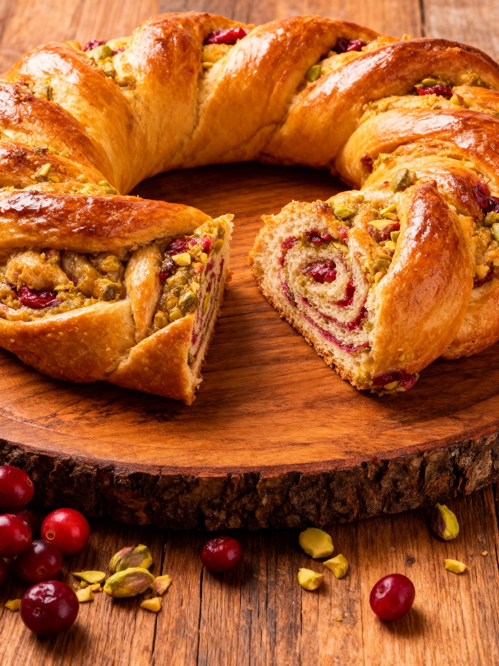 Cranberry Pistachio Babka Wreath finished