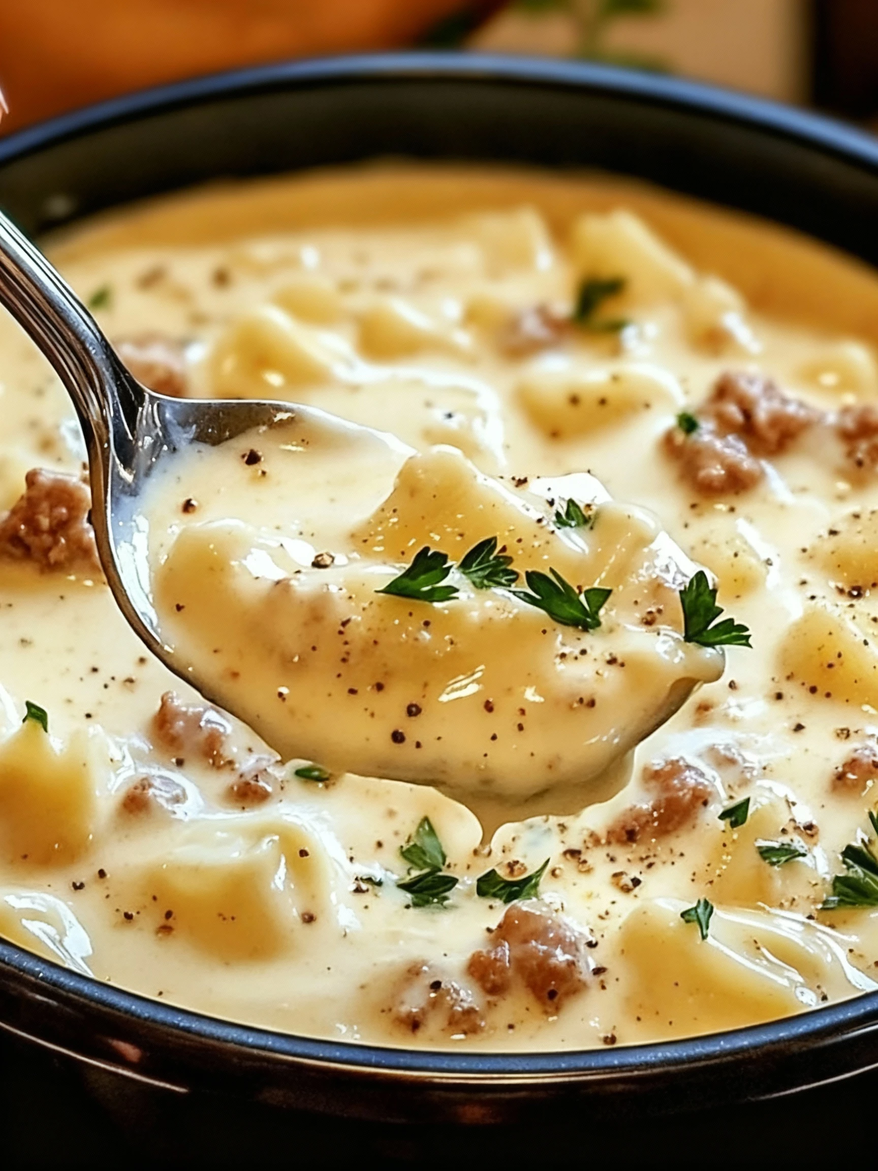 Creamy Alfredo Lasagna Soup finished