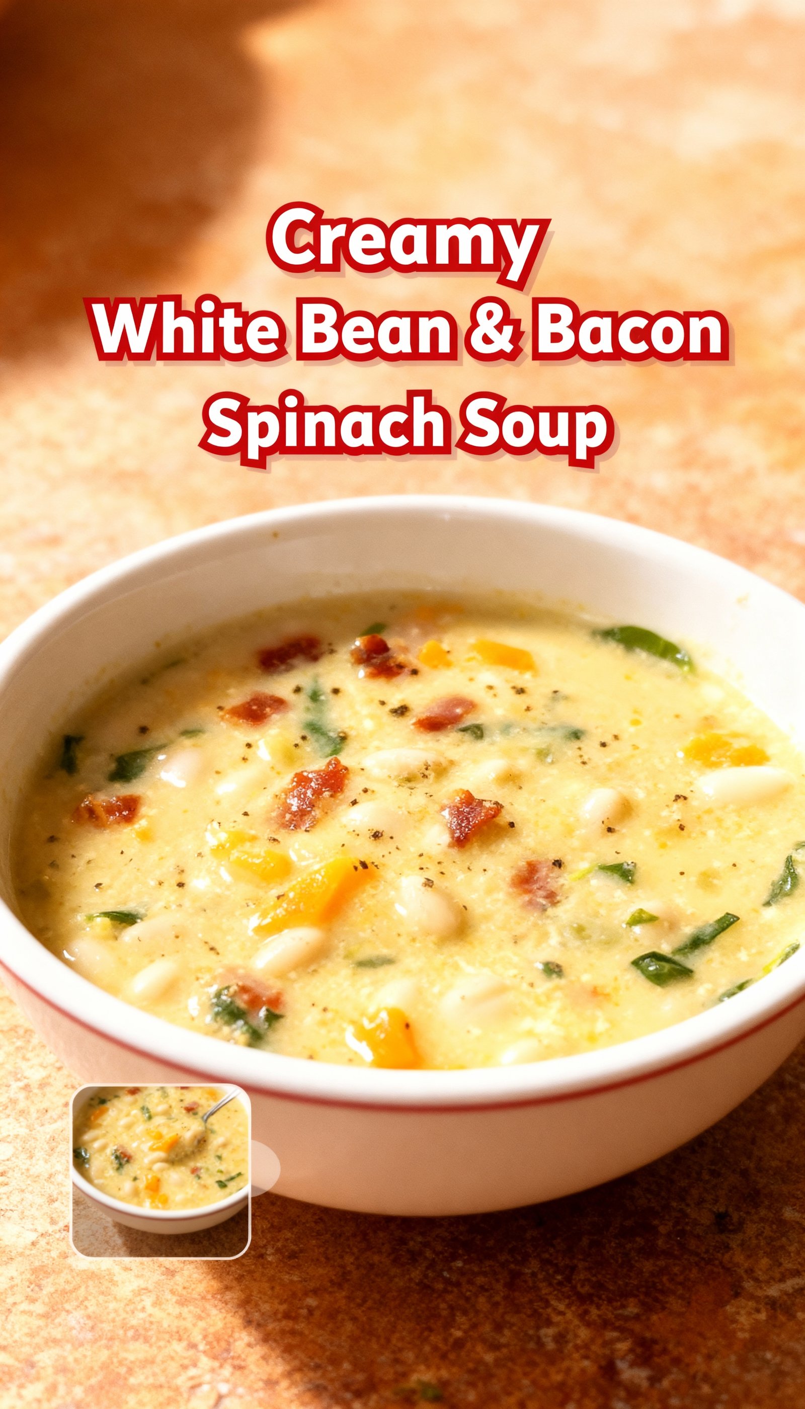 Creamy White Bean & Bacon Spinach Soup finished