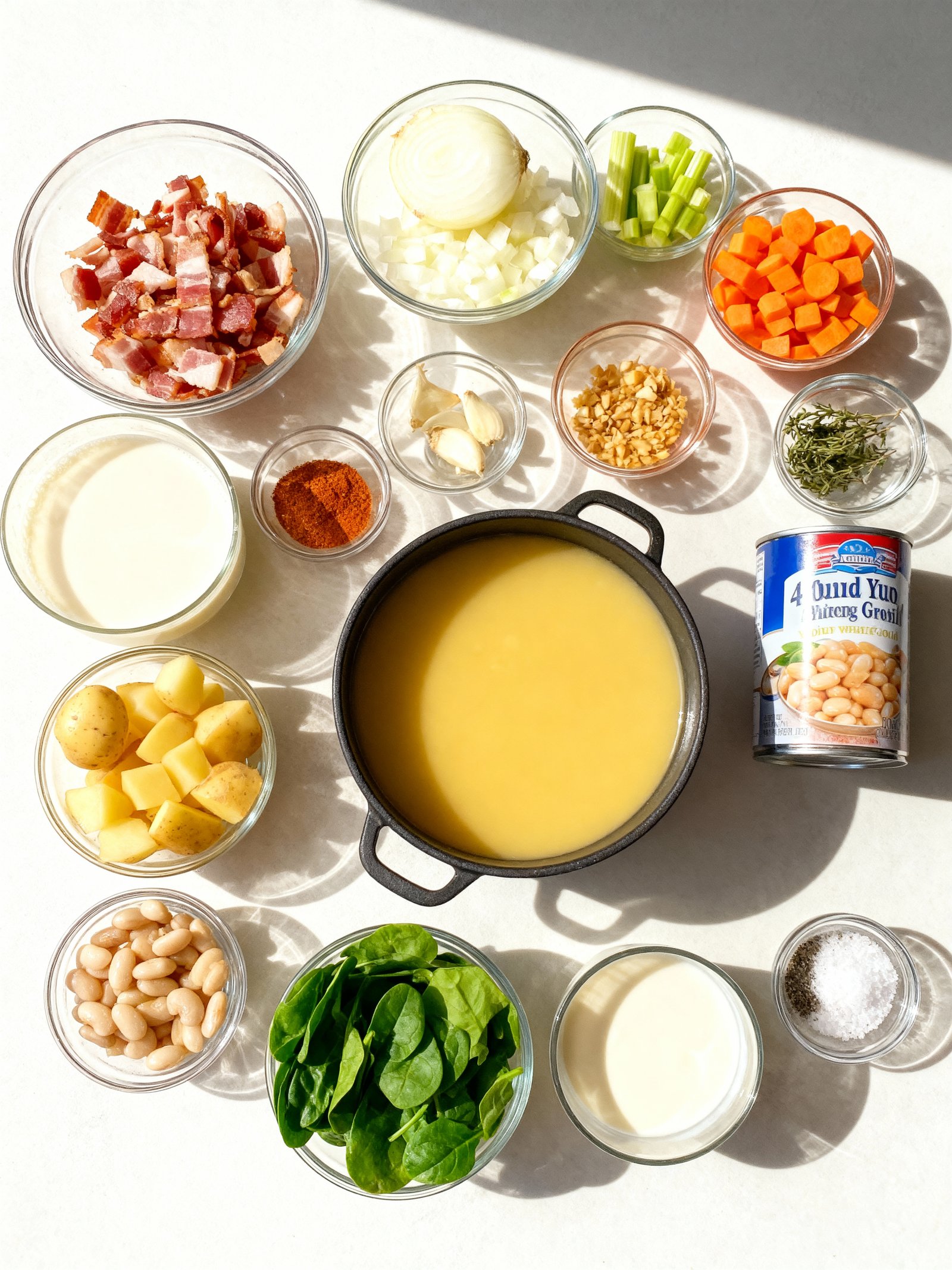 Creamy White Bean & Bacon Spinach Soup ingredients