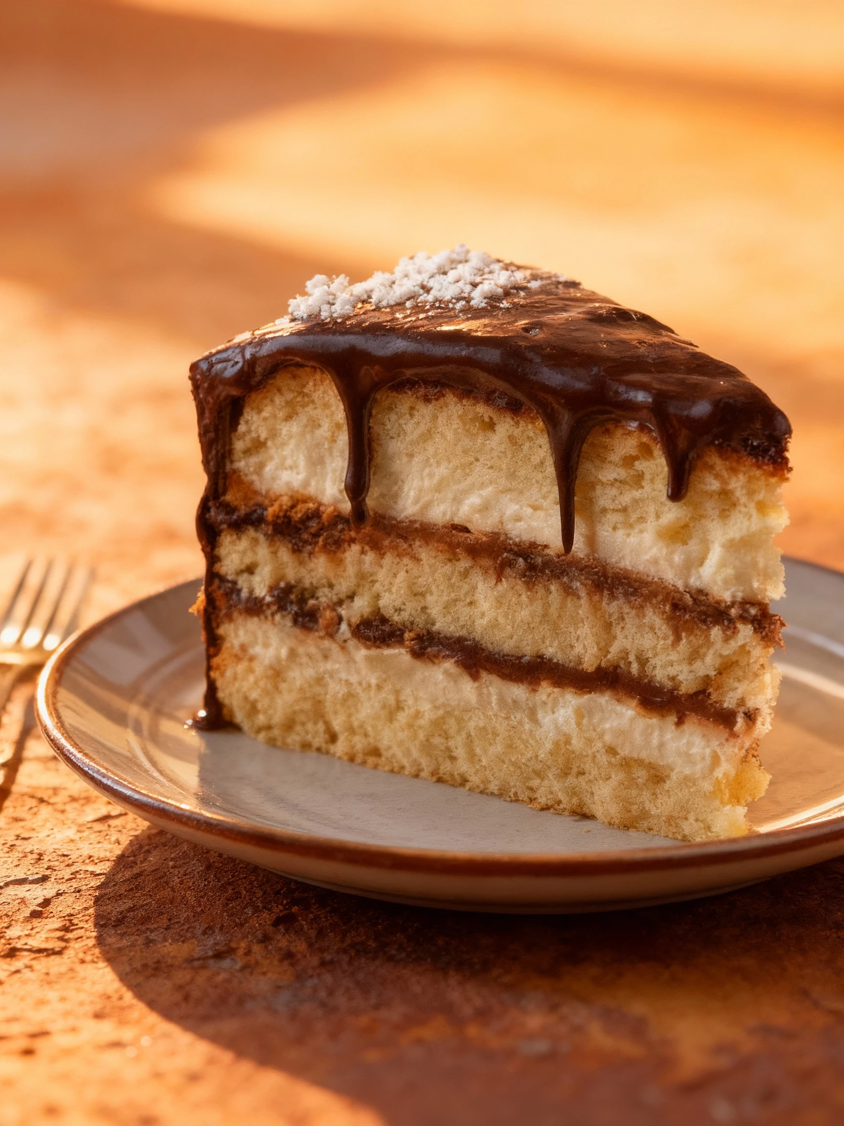 Decadent Cream-Filled Cake with Chocolate Ganache finished