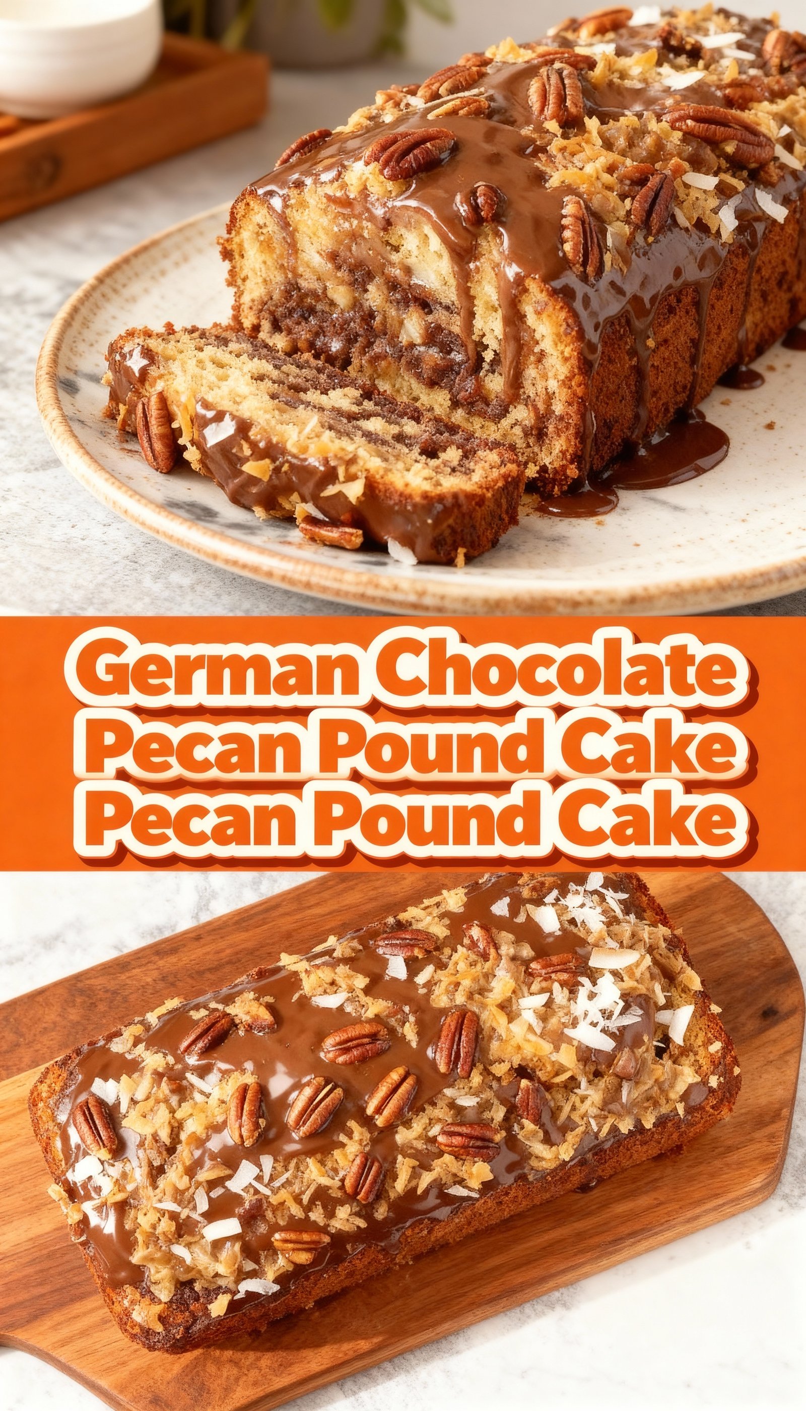 German Chocolate Pecan Pound Cake finished