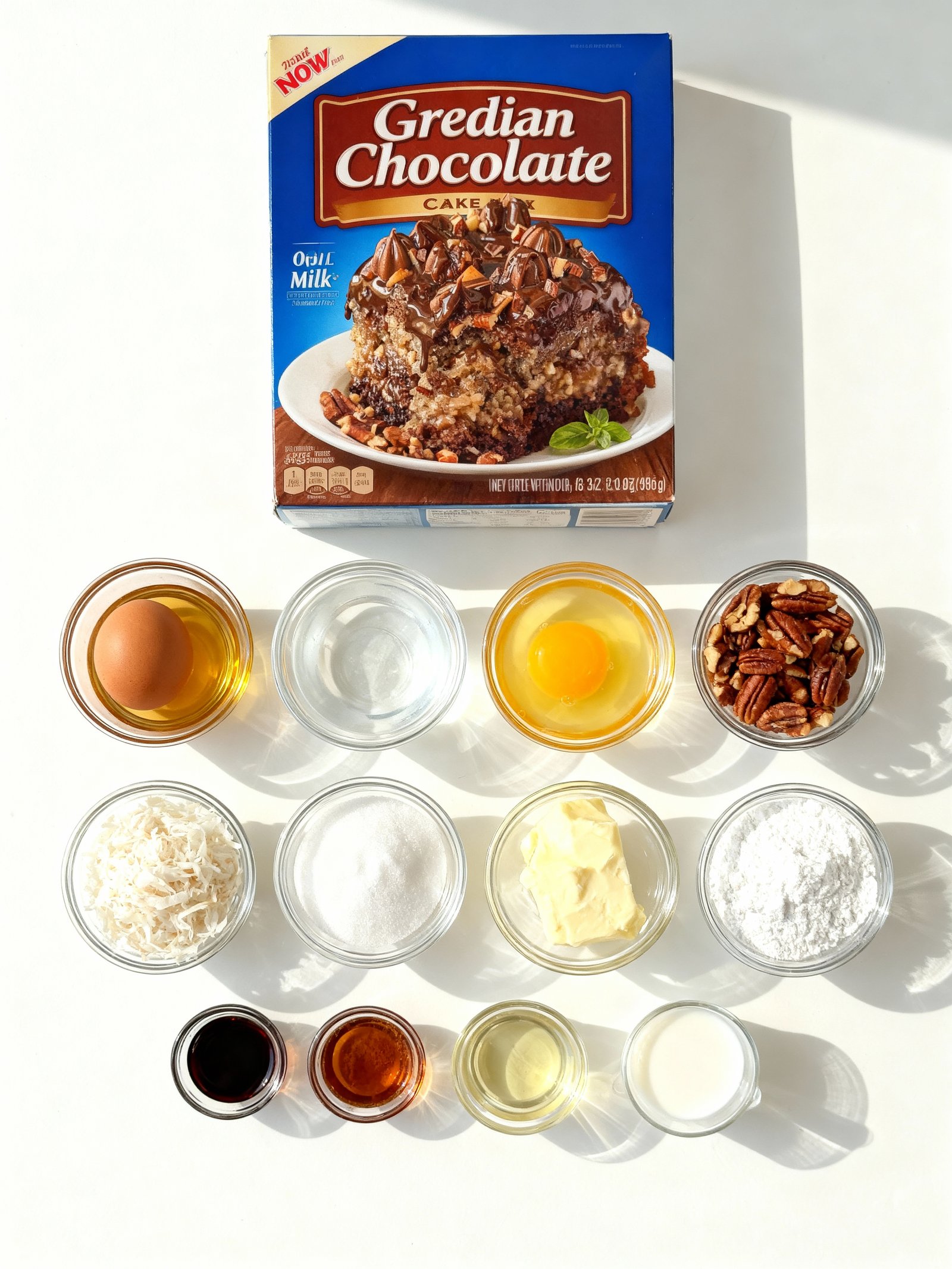 German Chocolate Poke Cake ingredients
