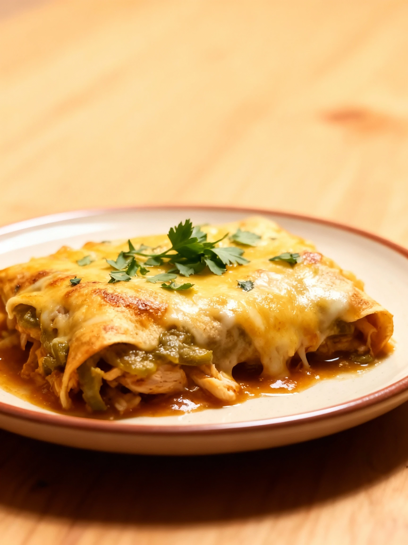 Green Chile Chicken Enchilada Casserole finished
