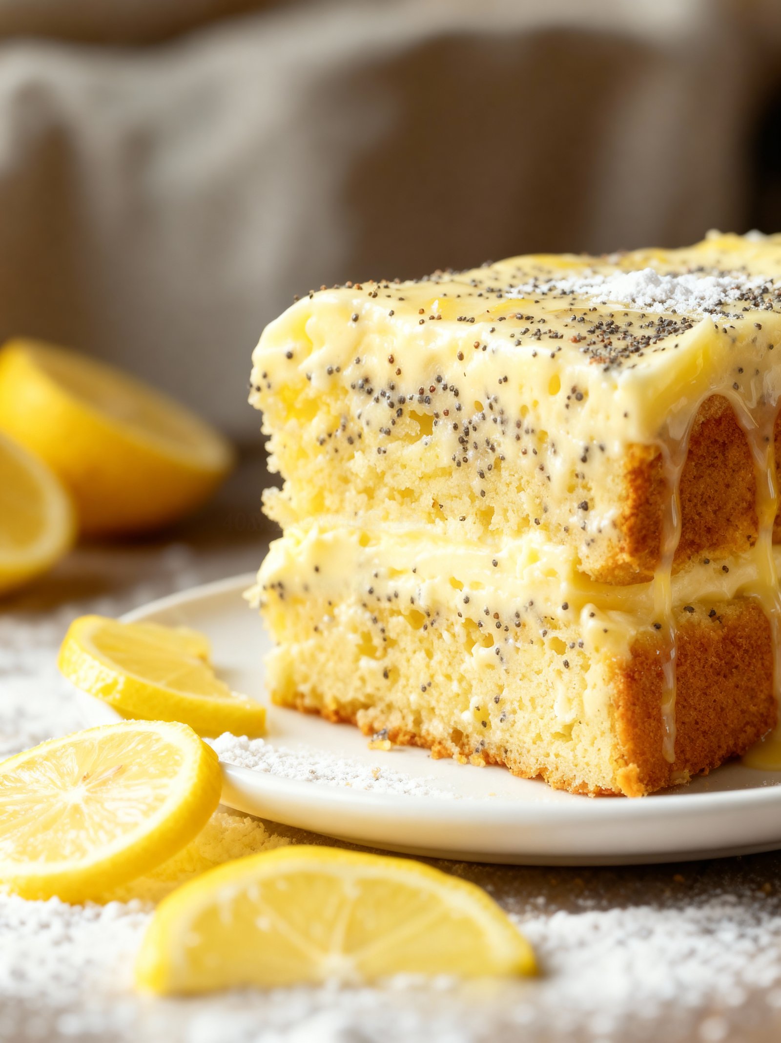 Lemon Poppy Seed Pudding Cake finished