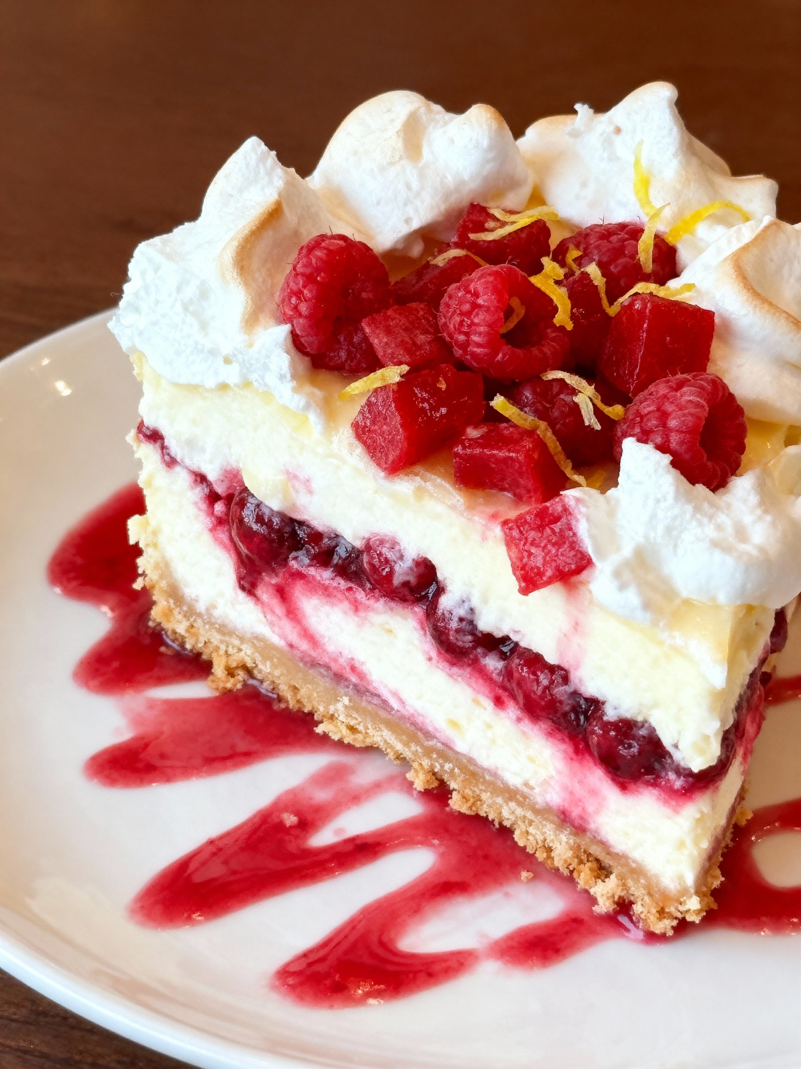 Lemon Raspberry Meringue Cheesecake finished