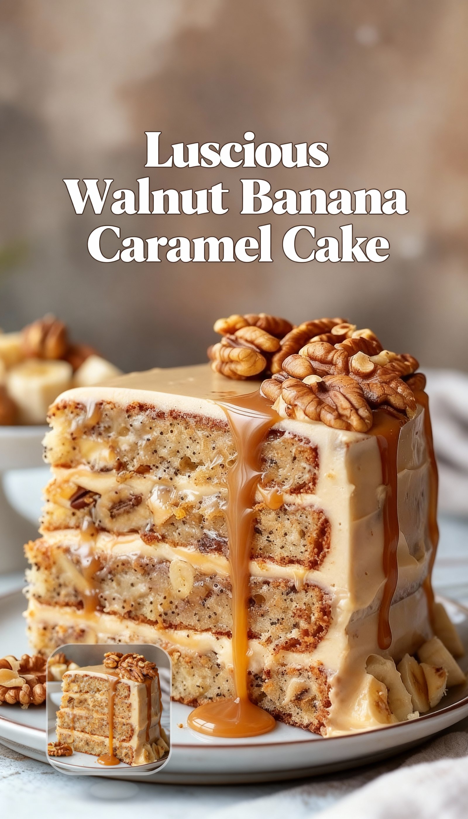 Luscious Walnut Banana Caramel Cake finished