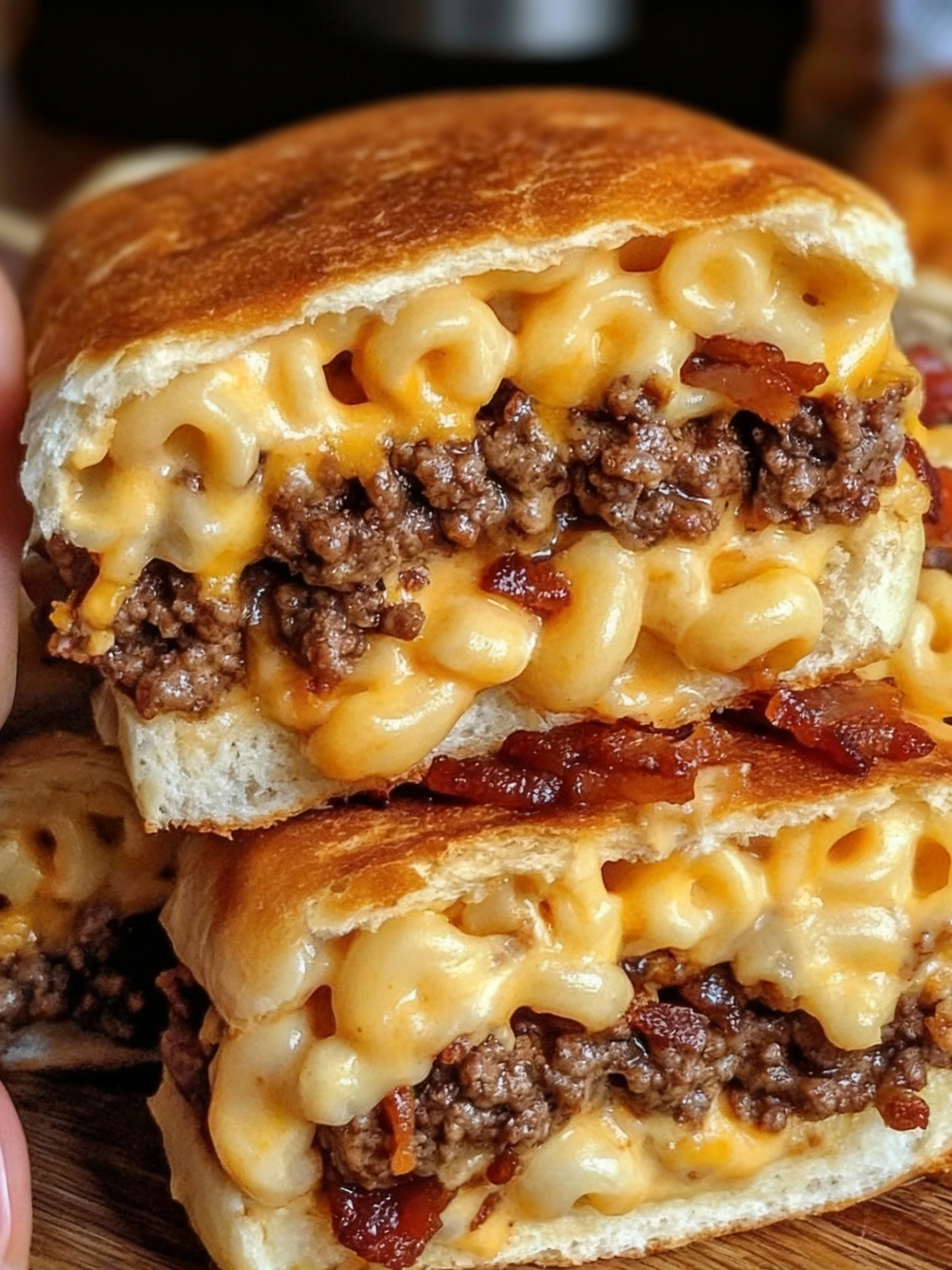 Mac Cheese Bacon Burger Rolls finished