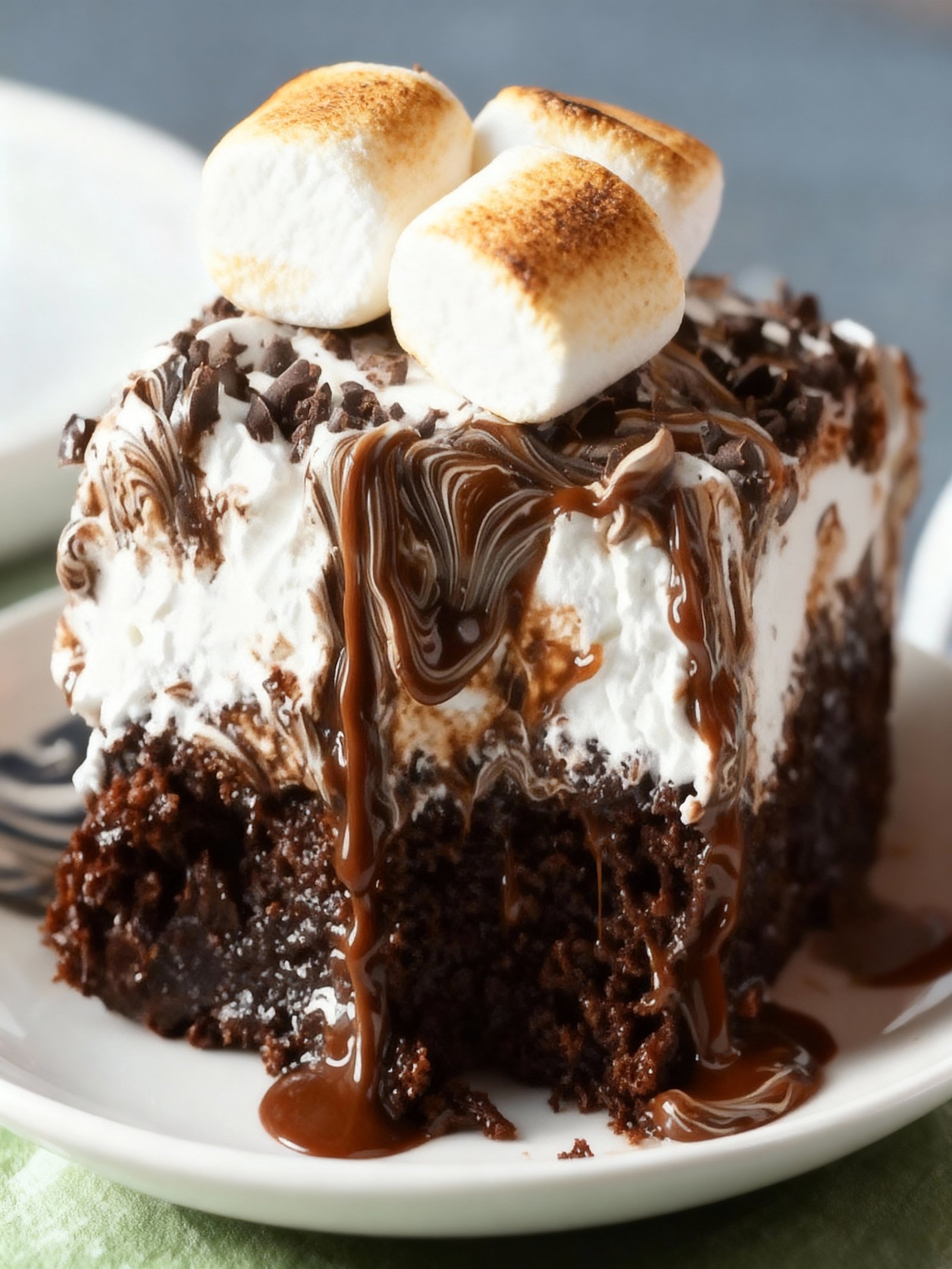 Marshmallow Chocolate Poke Cake finished