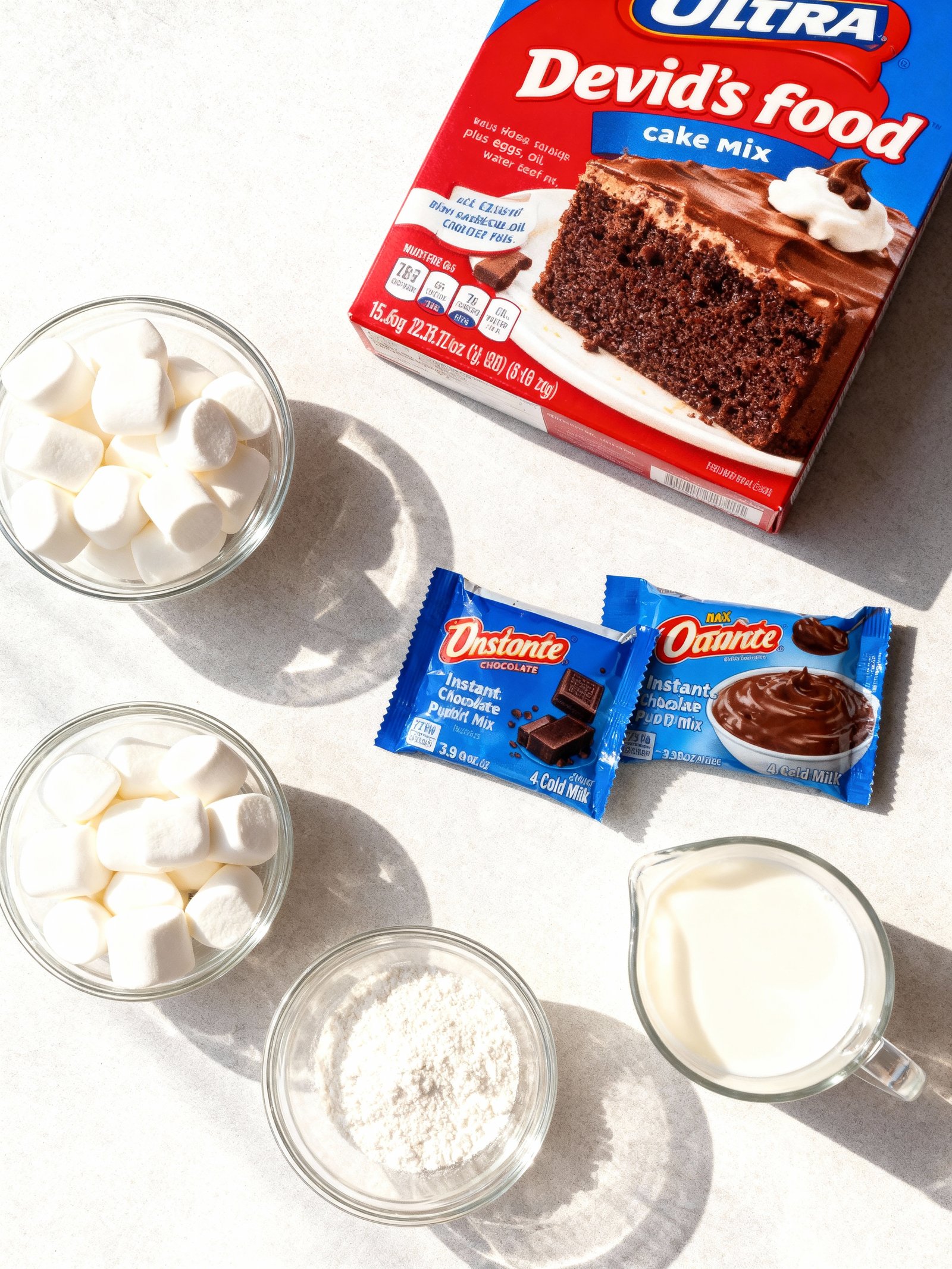 Marshmallow Chocolate Poke Cake ingredients
