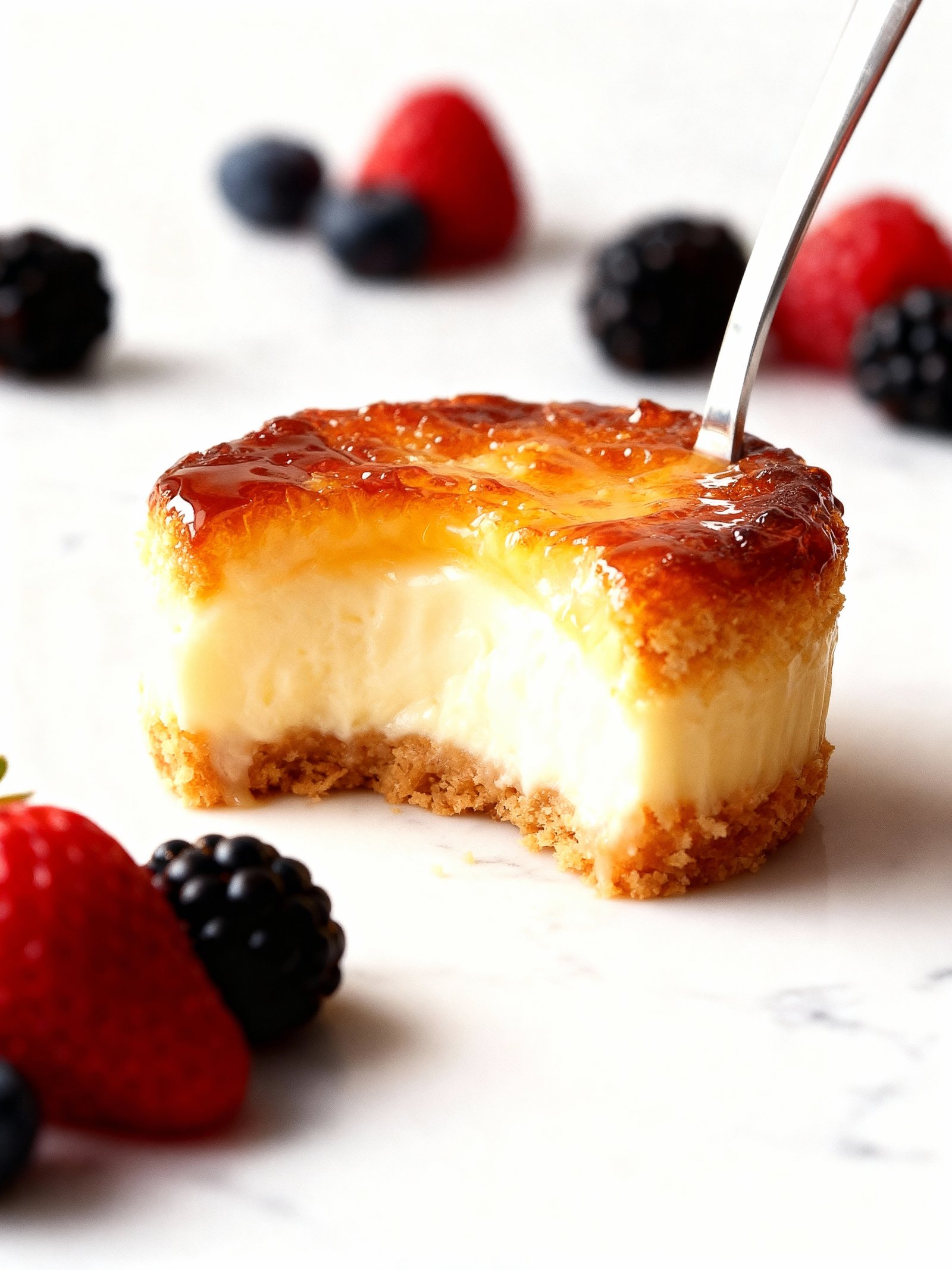 Mini Creme Brulee Cheesecakes finished