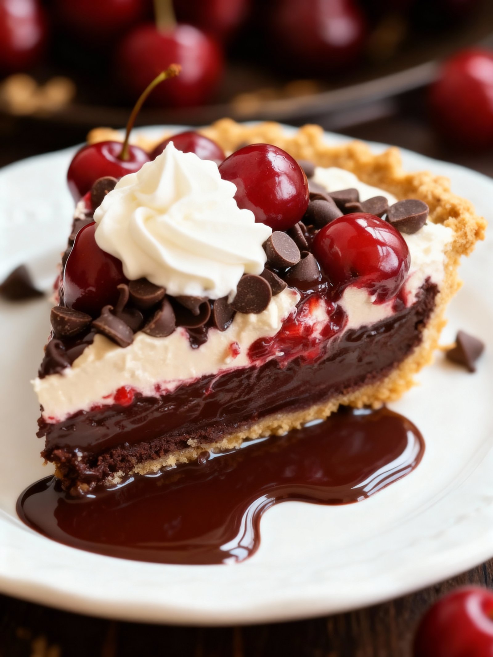 No Bake Chocolate Cherry Pie finished