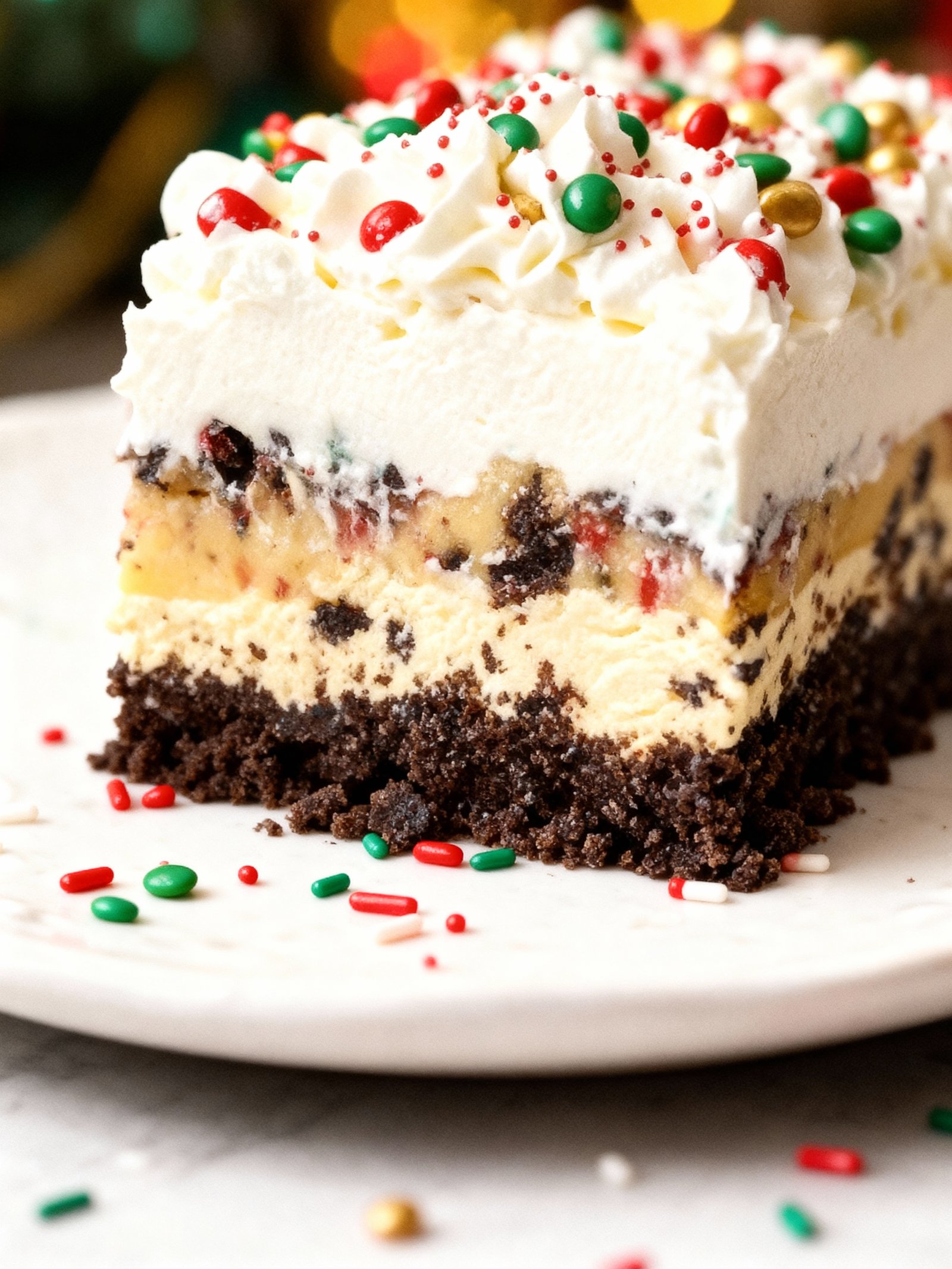 No Bake Christmas Cookie Lasagna finished