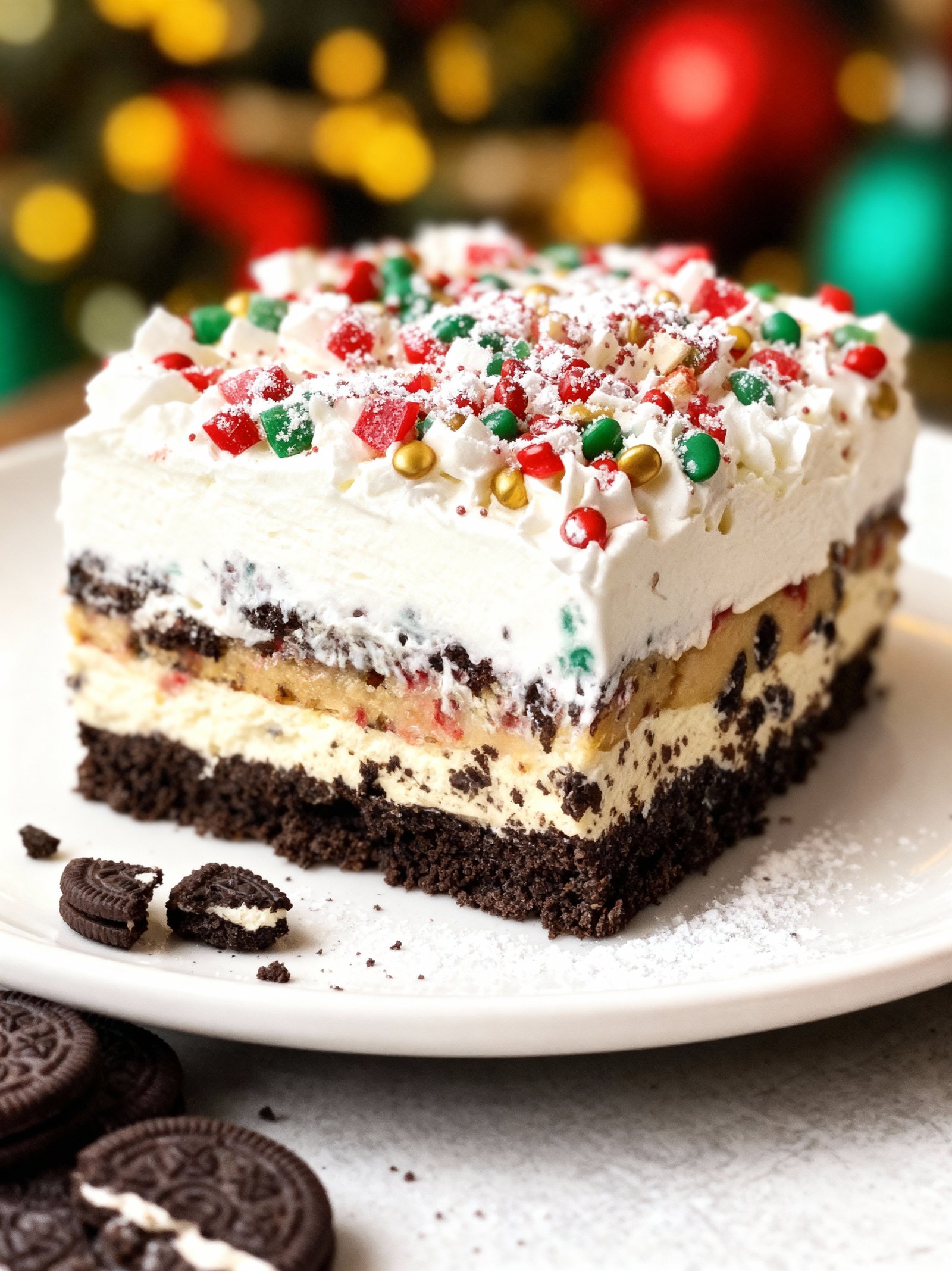 No Bake Christmas Cookie Lasagna finished