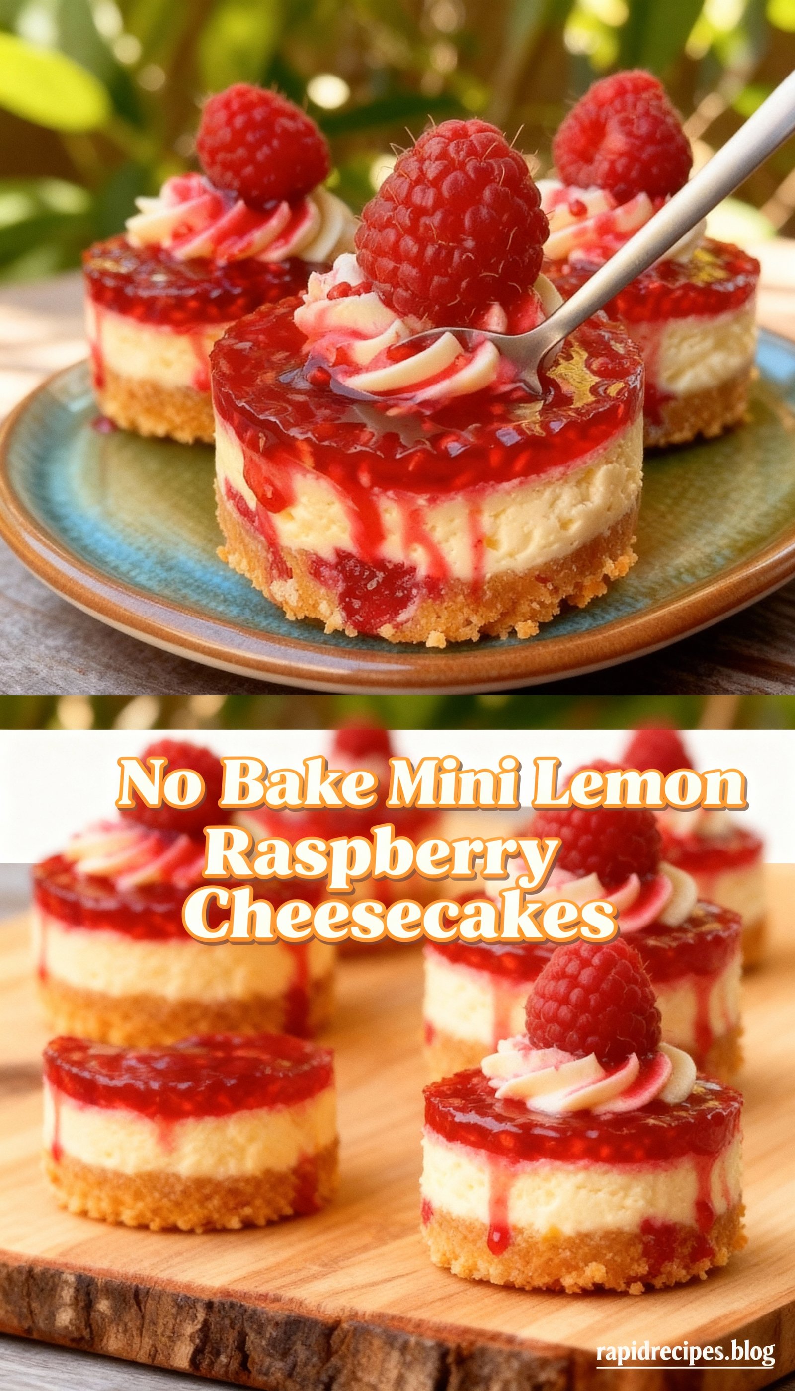 No Bake Mini Lemon Raspberry Cheesecakes finished