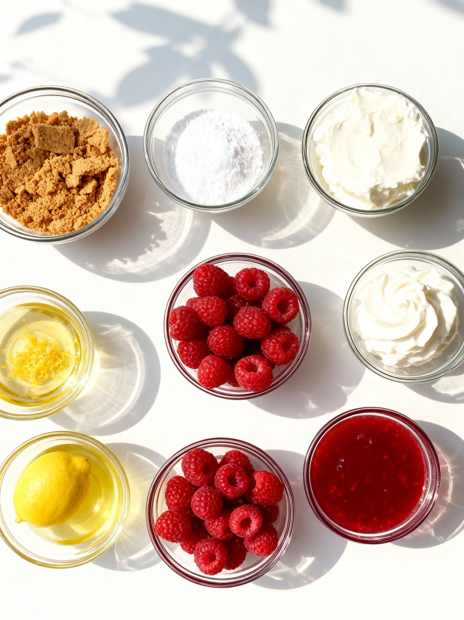 No Bake Mini Lemon Raspberry Cheesecakes ingredients