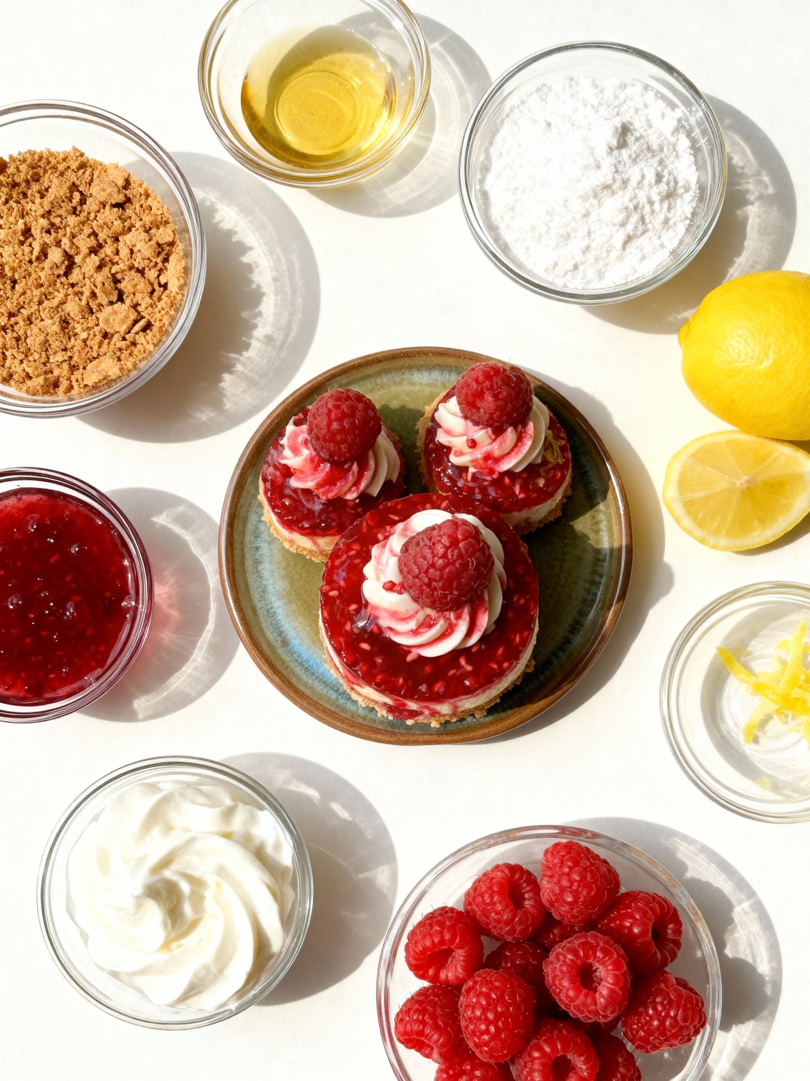 No Bake Mini Lemon Raspberry Cheesecakes ingredients