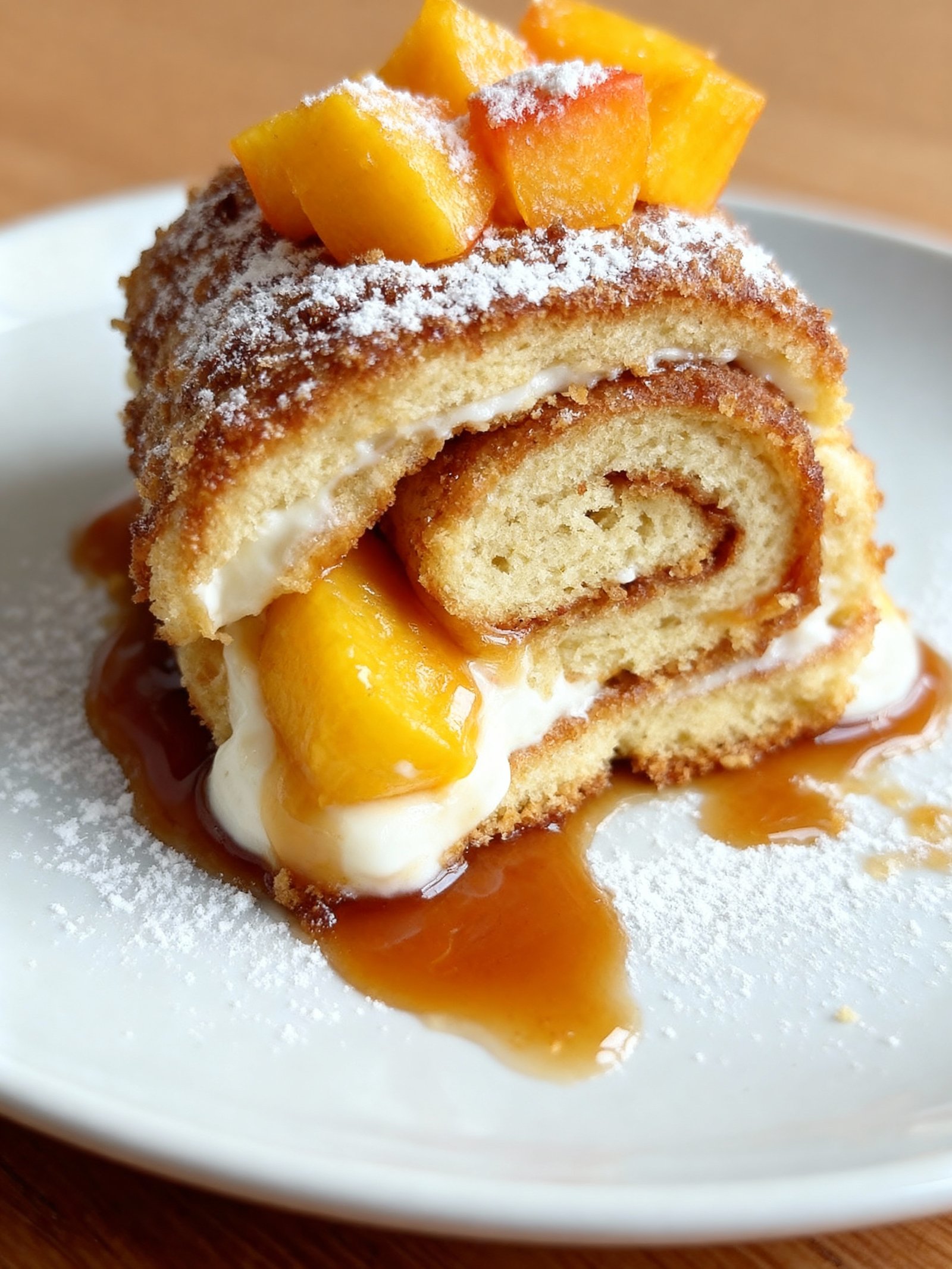 Peach Cheesecake Cinnamon Rolls finished