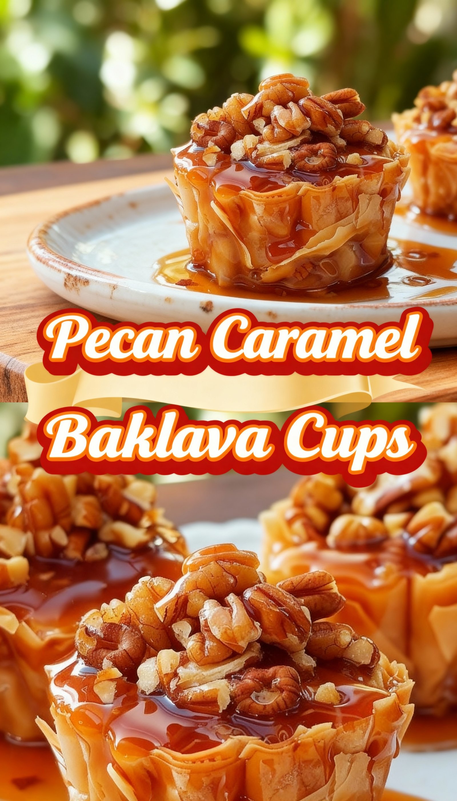 Pecan Caramel Baklava Cups finished