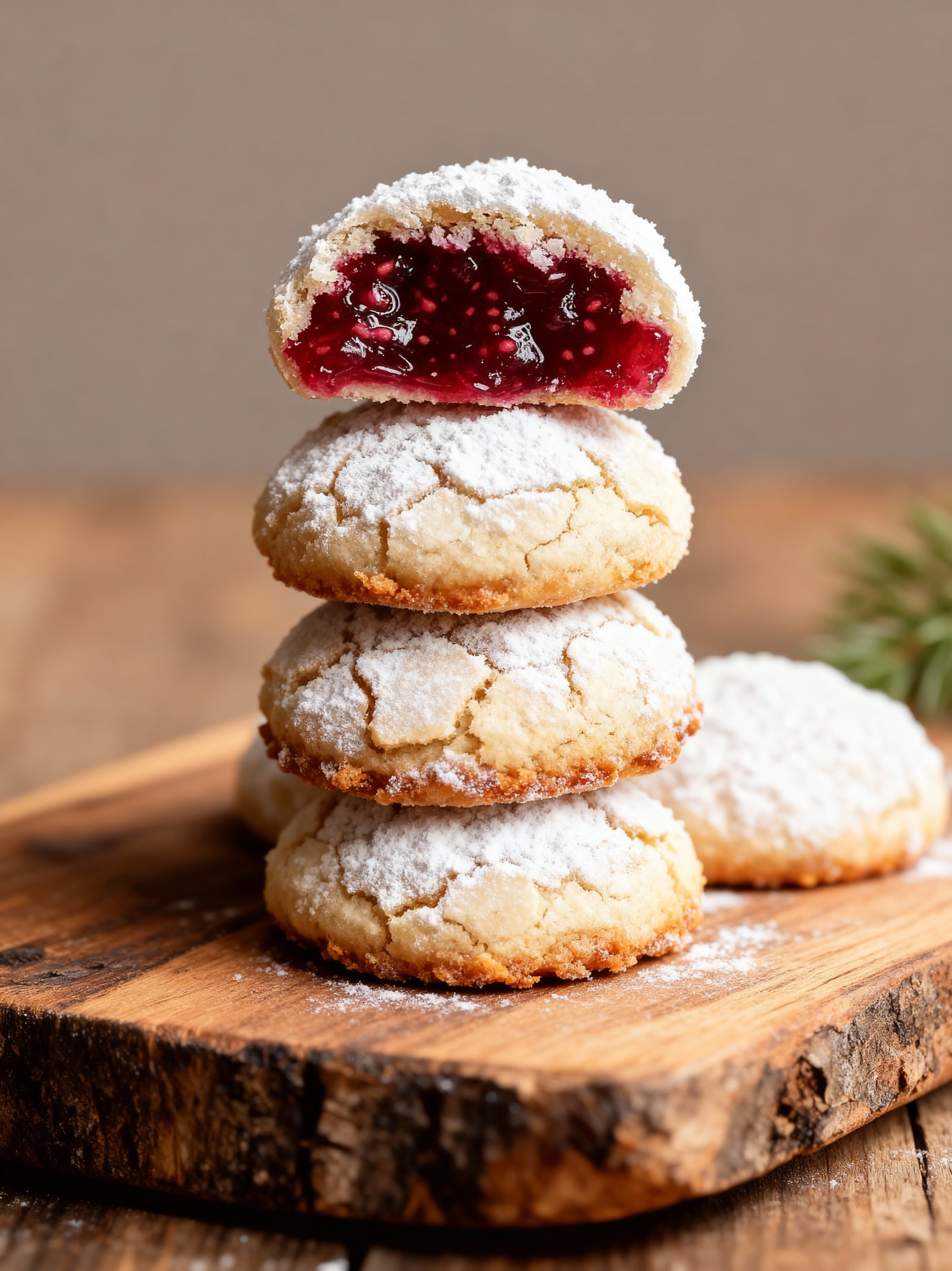 Raspberry Filled Almond Snow Cookies finished