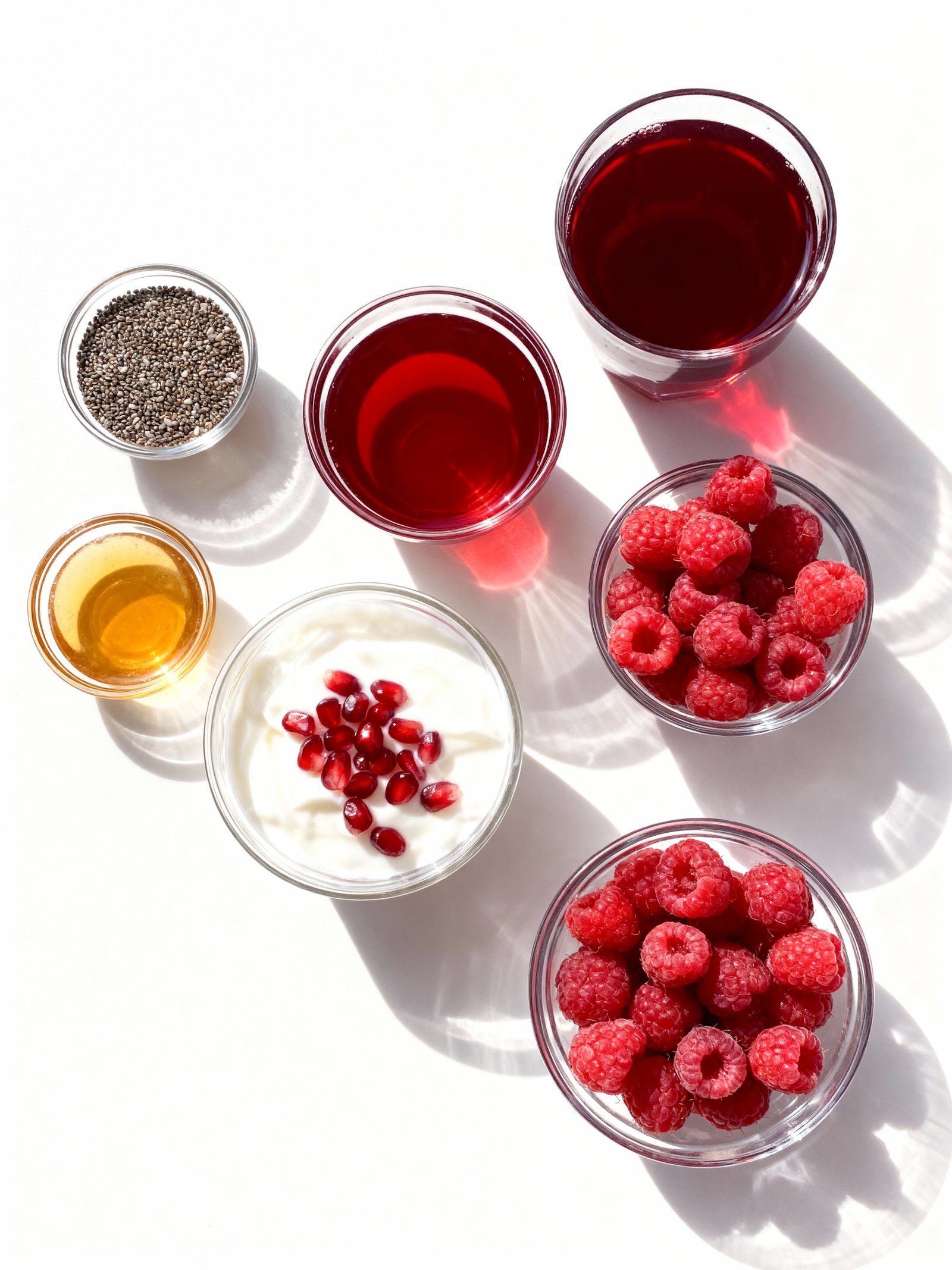 Refreshing Pomegranate Raspberry Chia Pudding ingredients