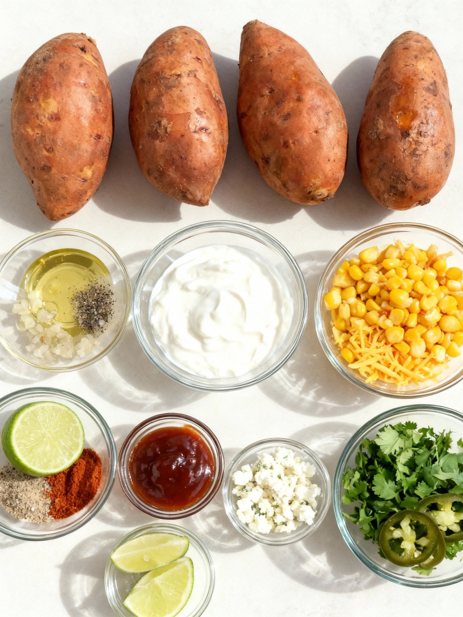 Street Corn Chicken Stuffed Sweet Potatoes with Hot Honey Lime ingredients