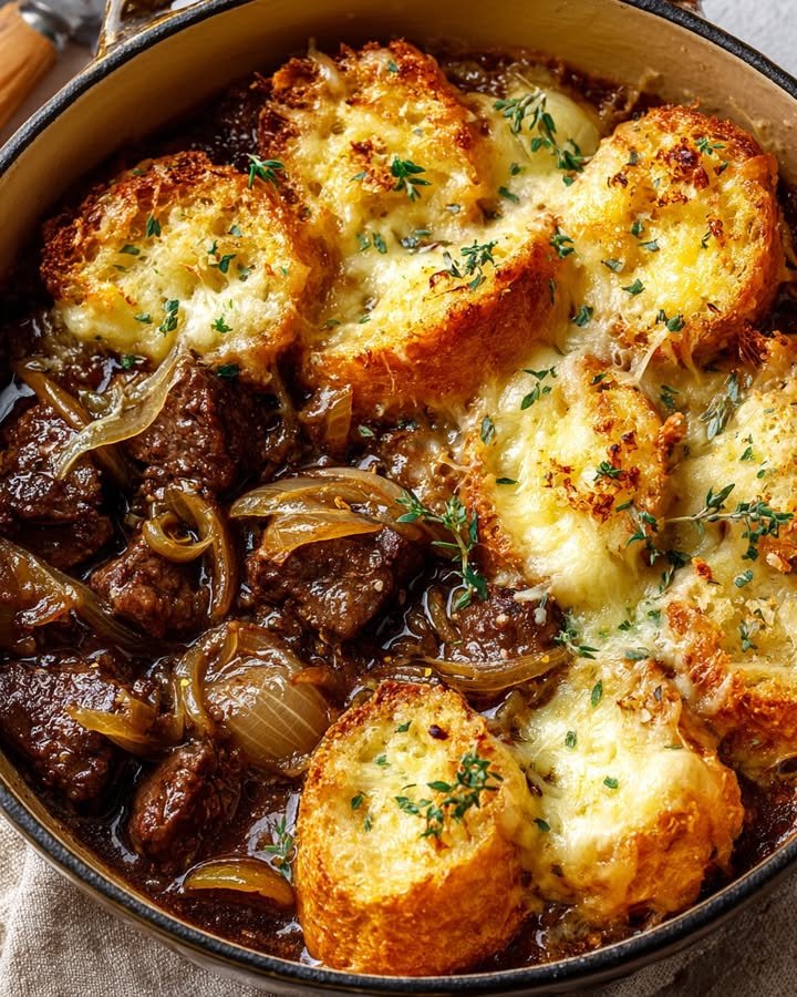Tha best French Onion Beef Stew with Cheesy Bread Topping ingredients