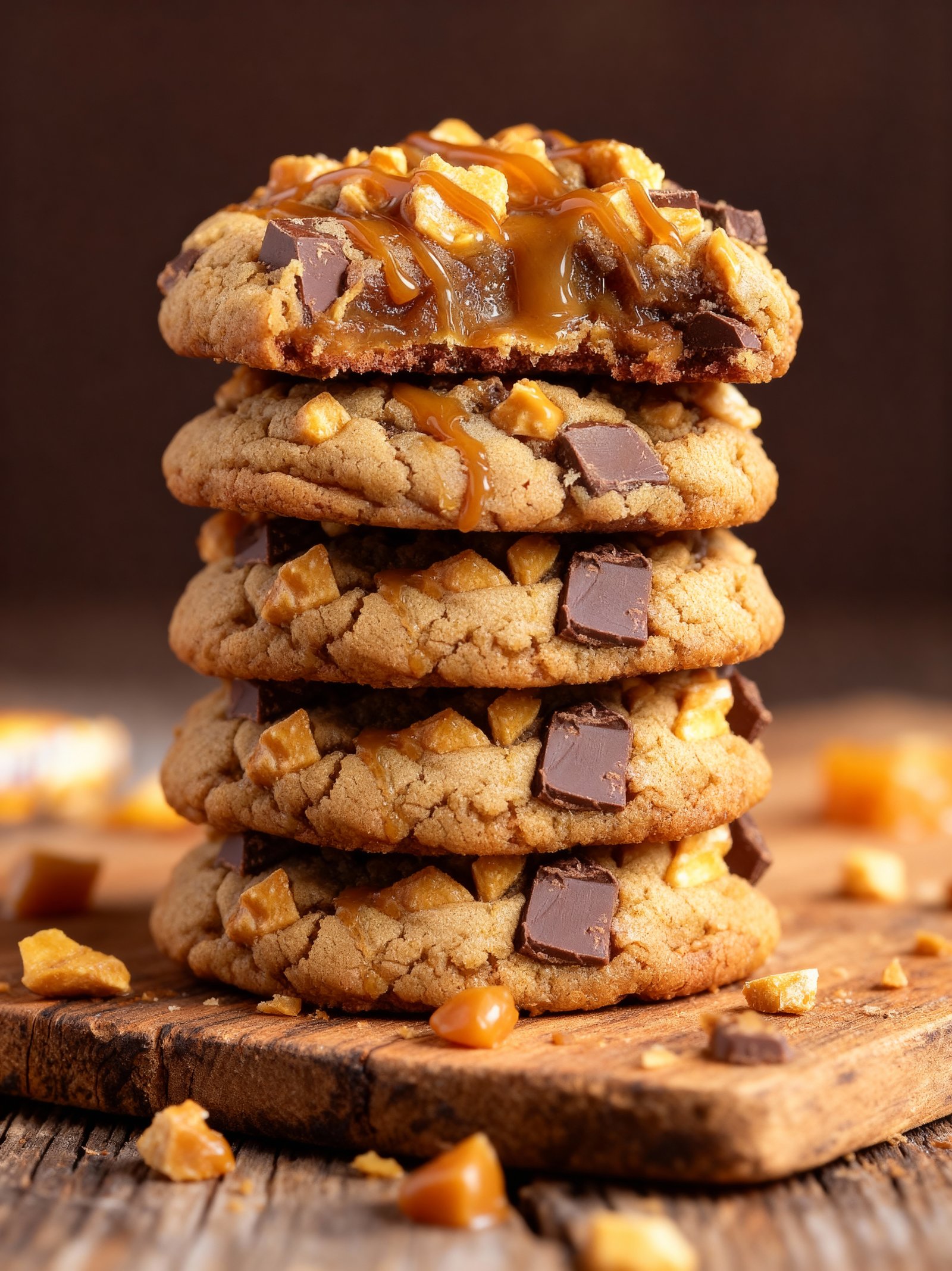 Butterfinger Caramel Crunch Cookies finished