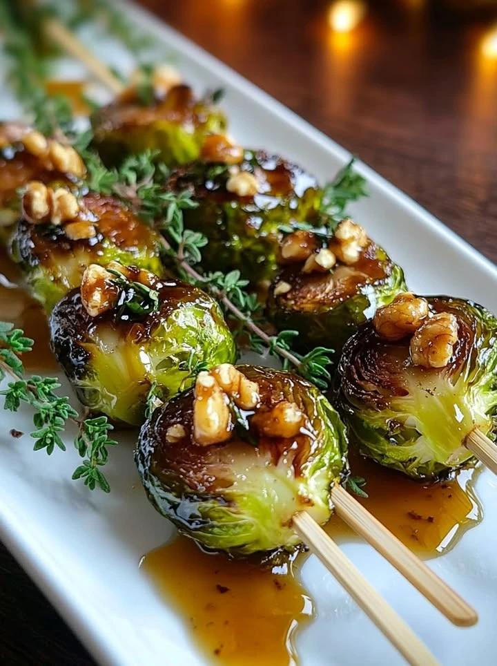 Caramelized Brussels Sprouts Christmas Skewers with Walnut Honey finished
