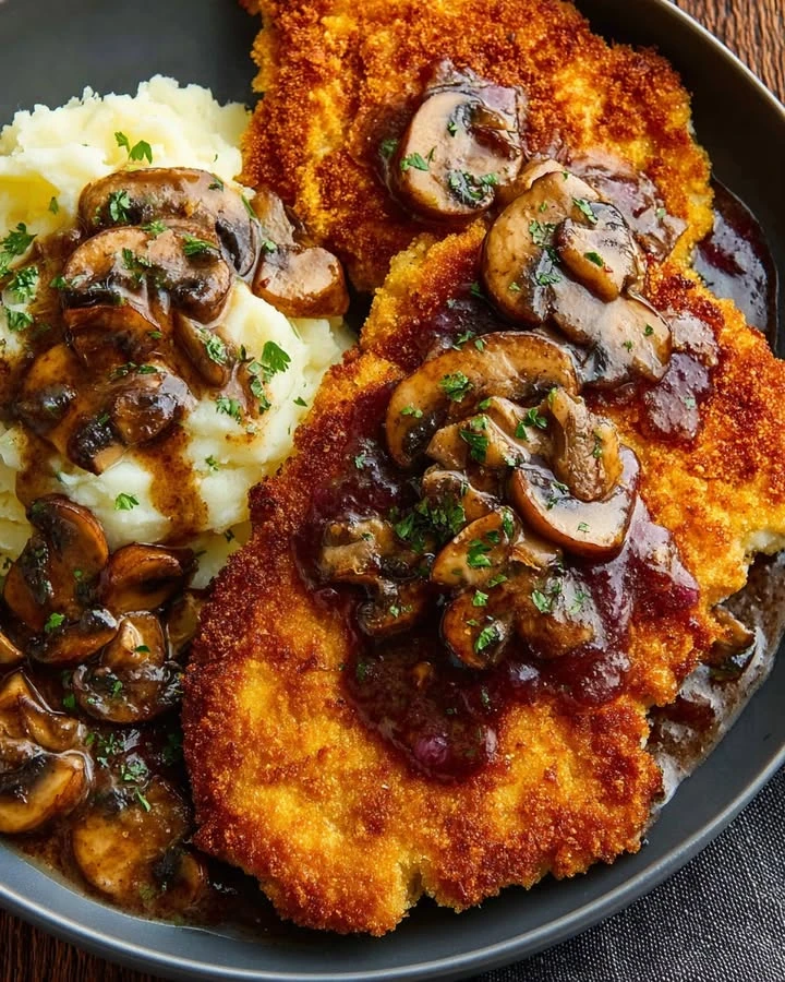 Chicken Schnitzel with Mushroom Gravy finished