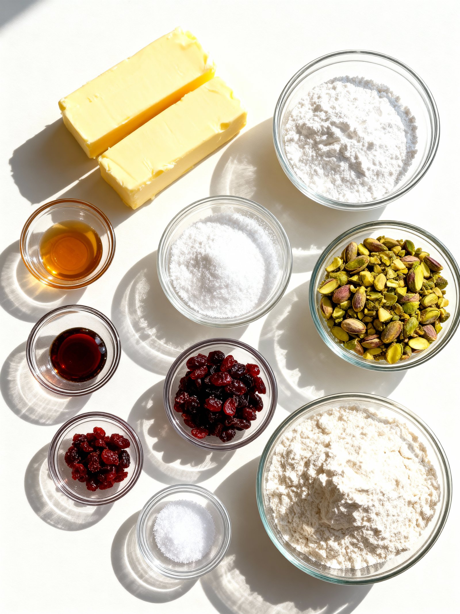 Cranberry Pistachio Snowball Cookies ingredients