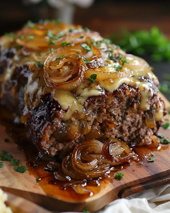 French Onion Meatloaf with Melted Swiss Cheese Slow Cooker Style finished