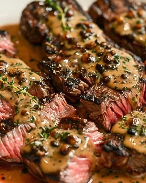 French Seared Steak with Cognac Cream Sauce finished