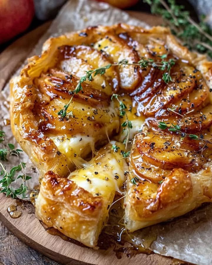 Golden Baked Brie with Caramelized Apples and Thyme ingredients