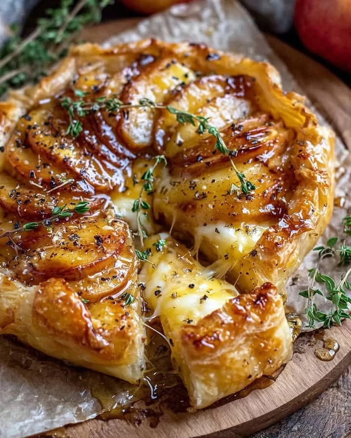 Golden Baked Brie with Caramelized Apples and Thyme finished