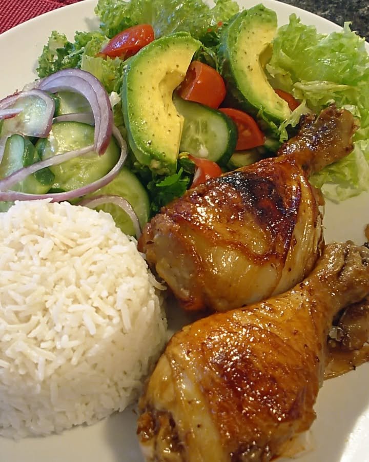 Honey Garlic Roast Chicken with Rice and Avocado Salad ingredients