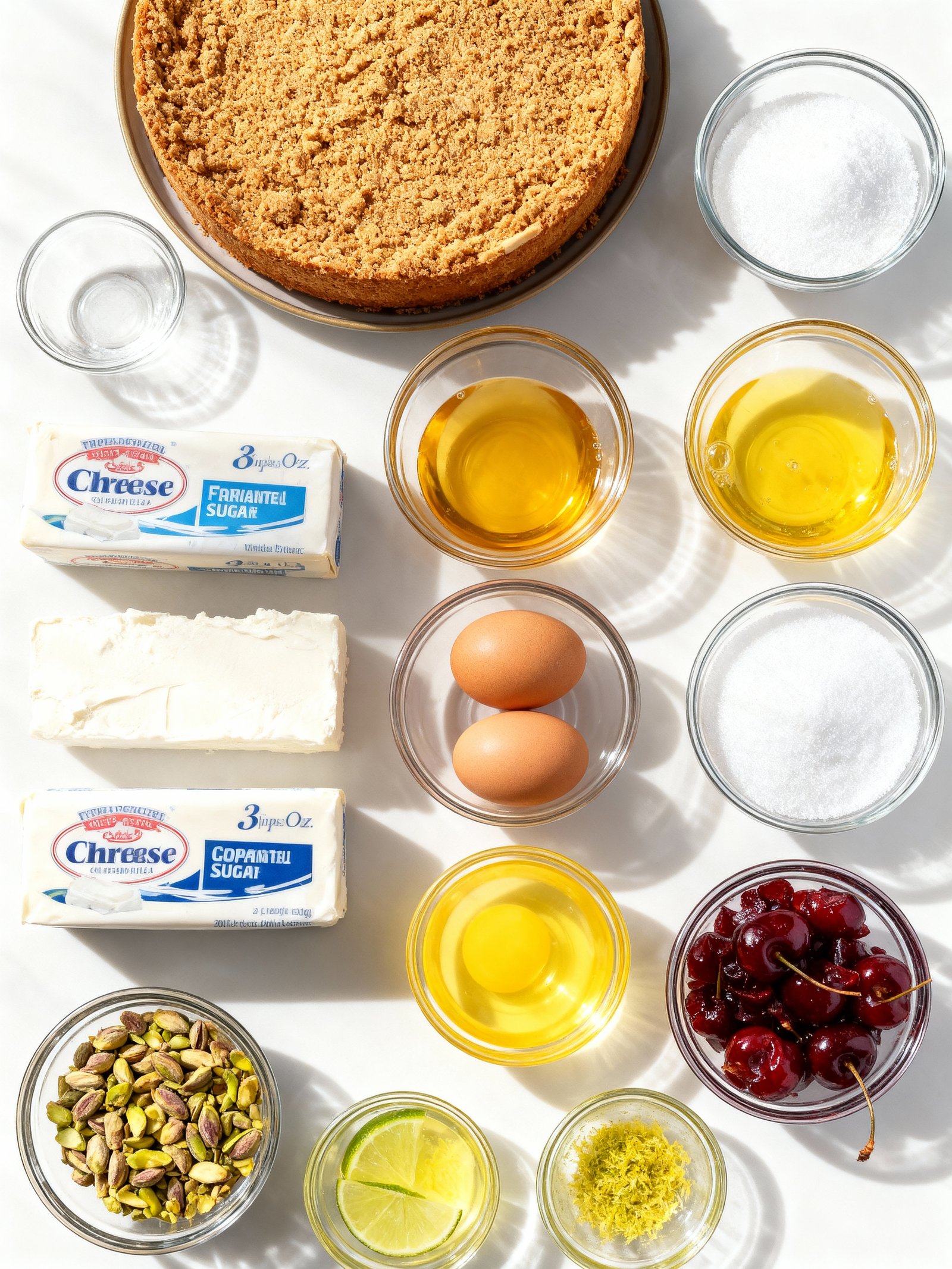 Lemon Lime Cherry Pistachio Cheesecake ingredients