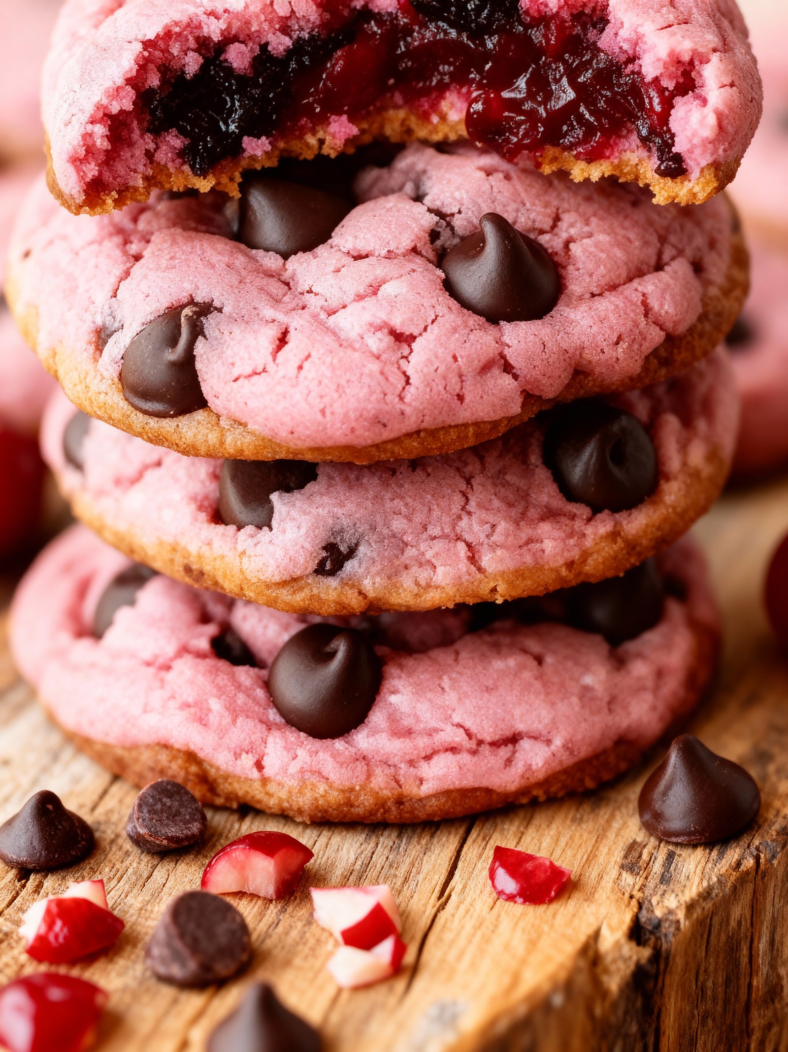 Maraschino Cherry Chocolate Chip Cookies finished