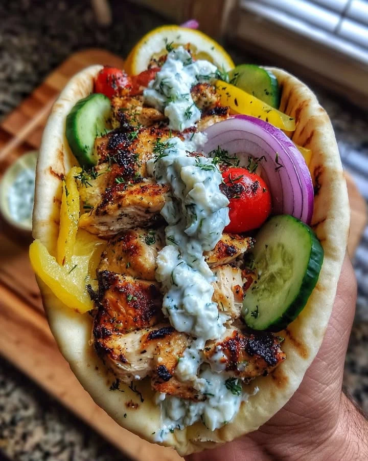 Mediterranean Chicken Gyros with Creamy Feta Tzatziki finished