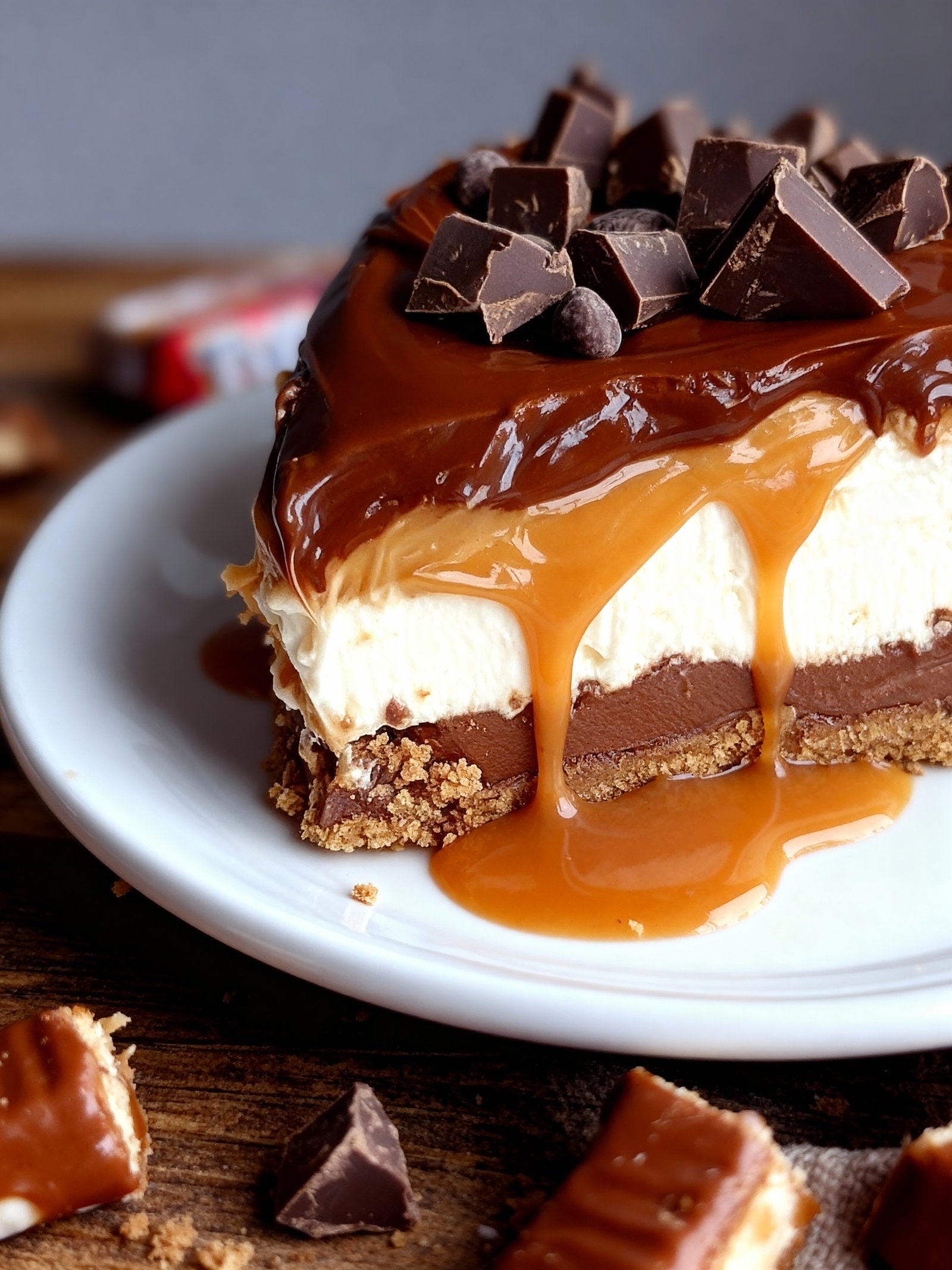 No Bake Twix Cheesecake finished