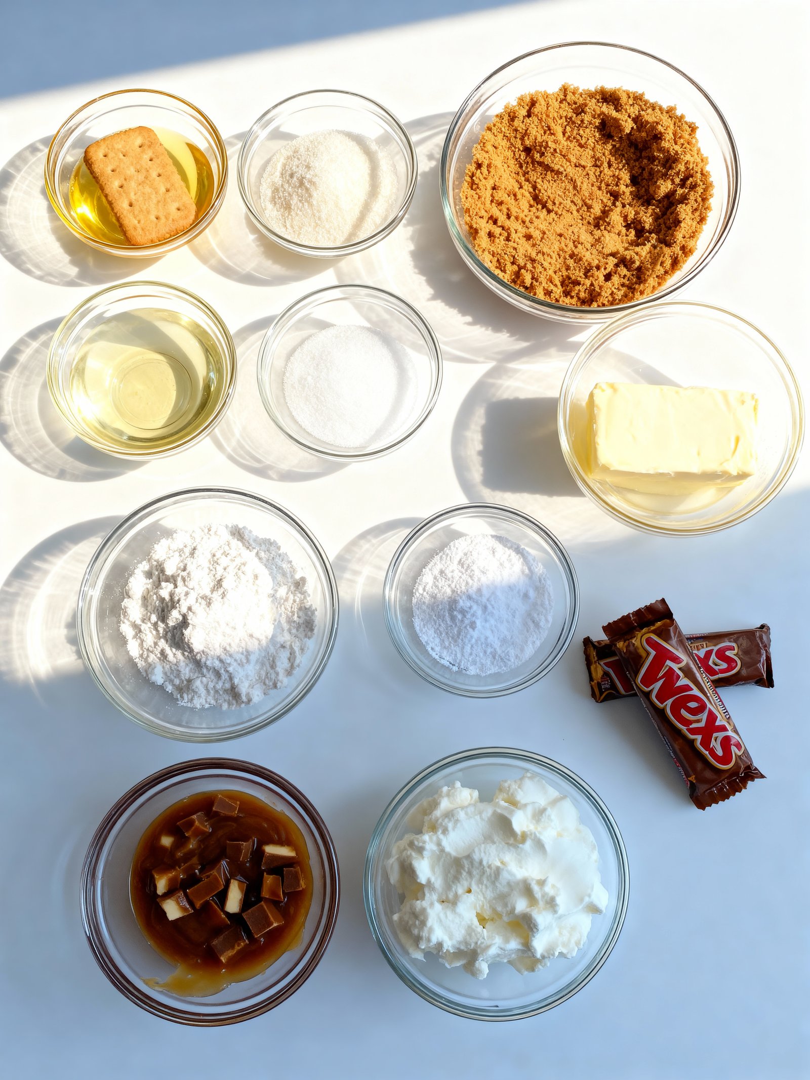 No Bake Twix Cheesecake ingredients