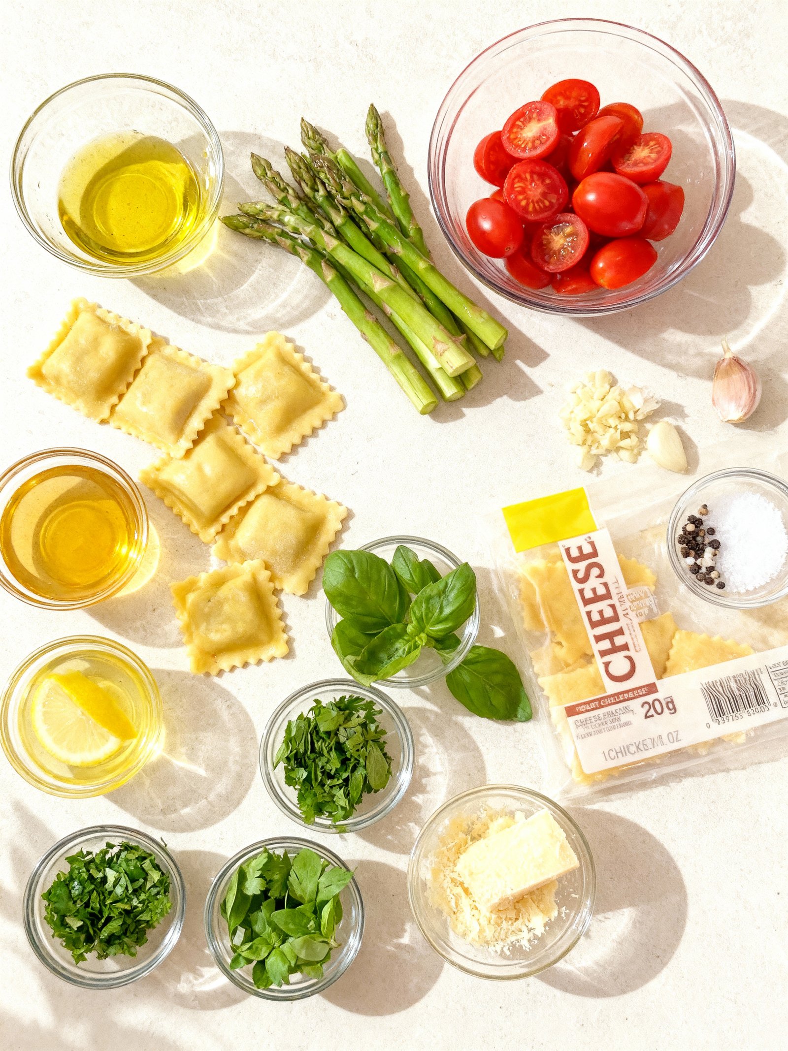 Ravioli with Tomatoes and Asparagus ingredients