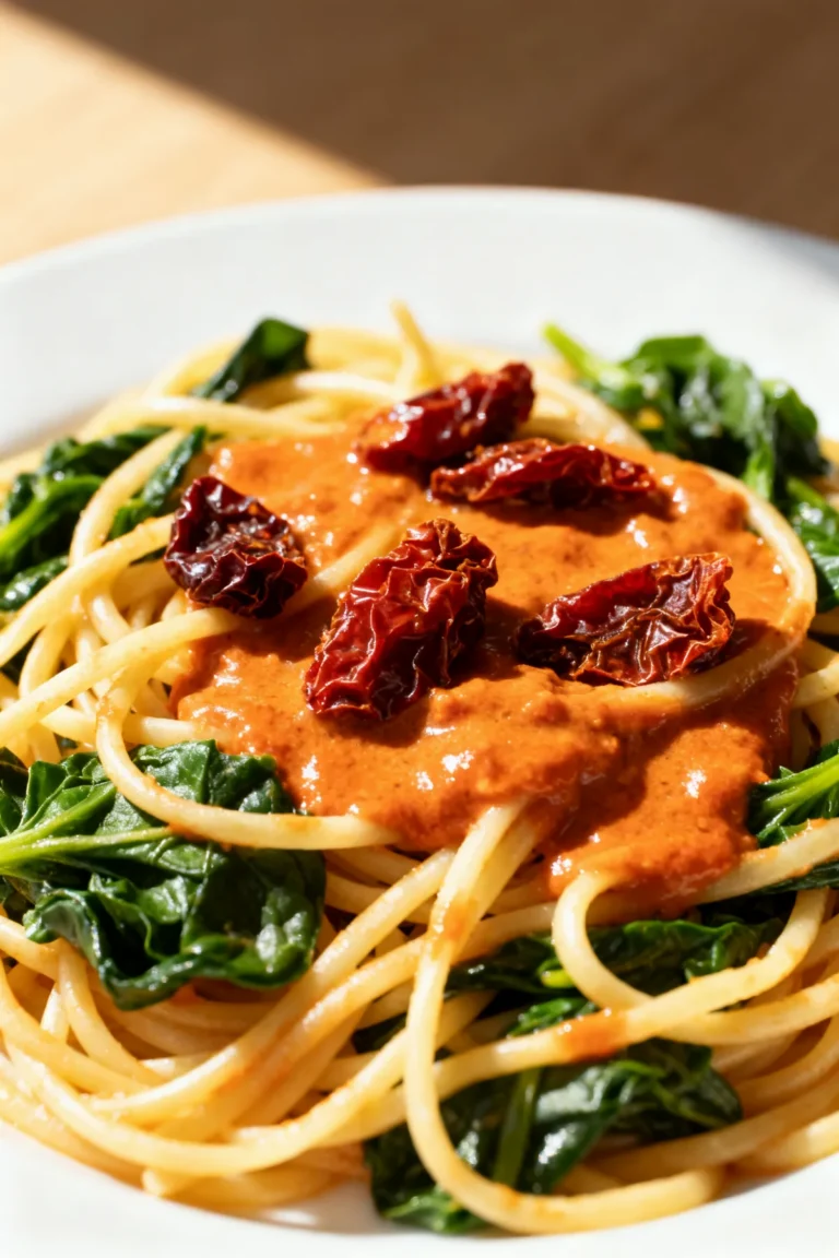 Spaghetti & Spinach with Sun Dried Tomato Cream Sauce