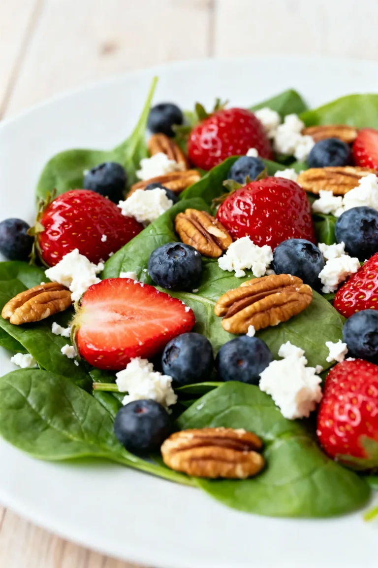 Strawberry & Blueberry Spinach Salad with Pecans and Feta