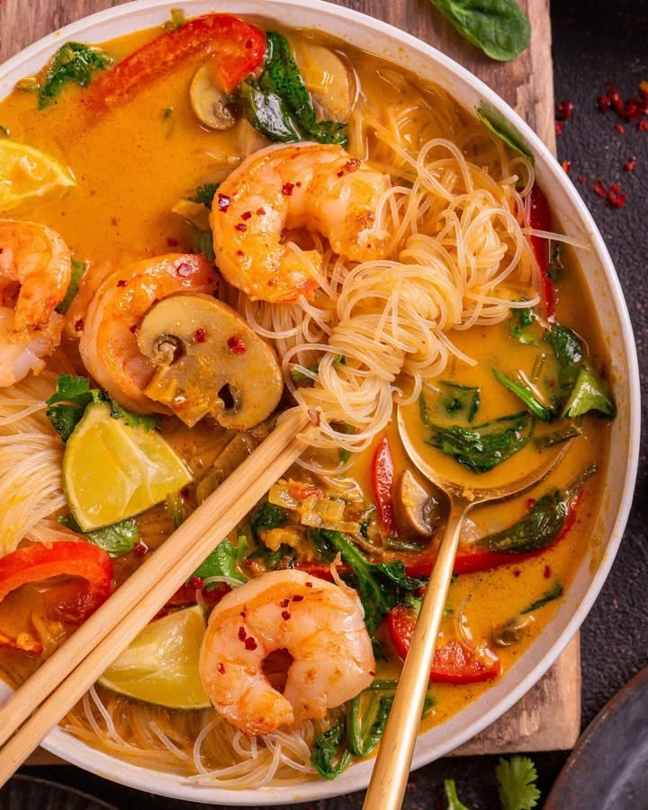 Thai Shrimp Coconut Noodle Soup in 30 Minutes finished